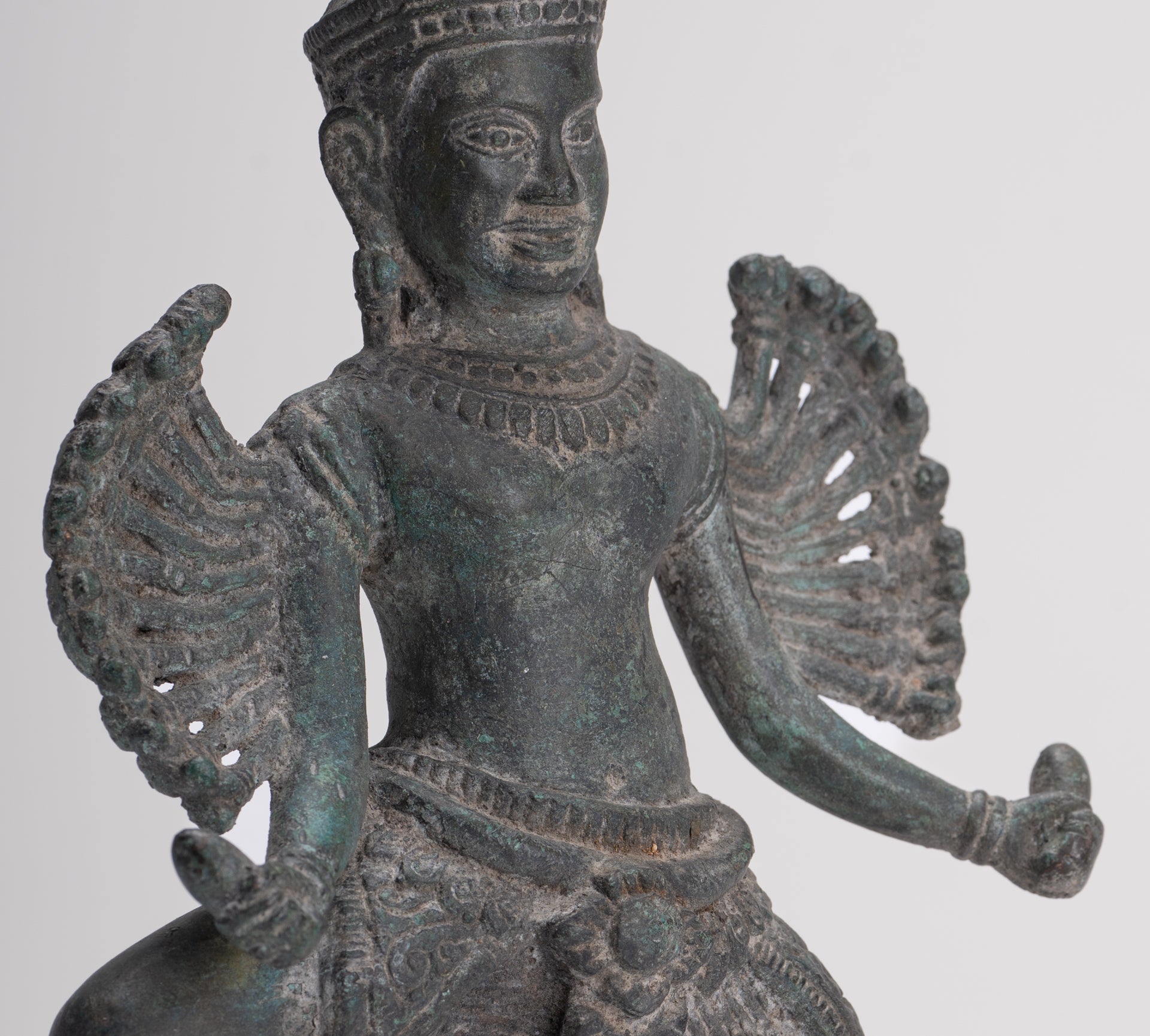 Antique Khmer Style Standing Bronze Angkor Wat Hevajra Statue - 26cm/10" Tall