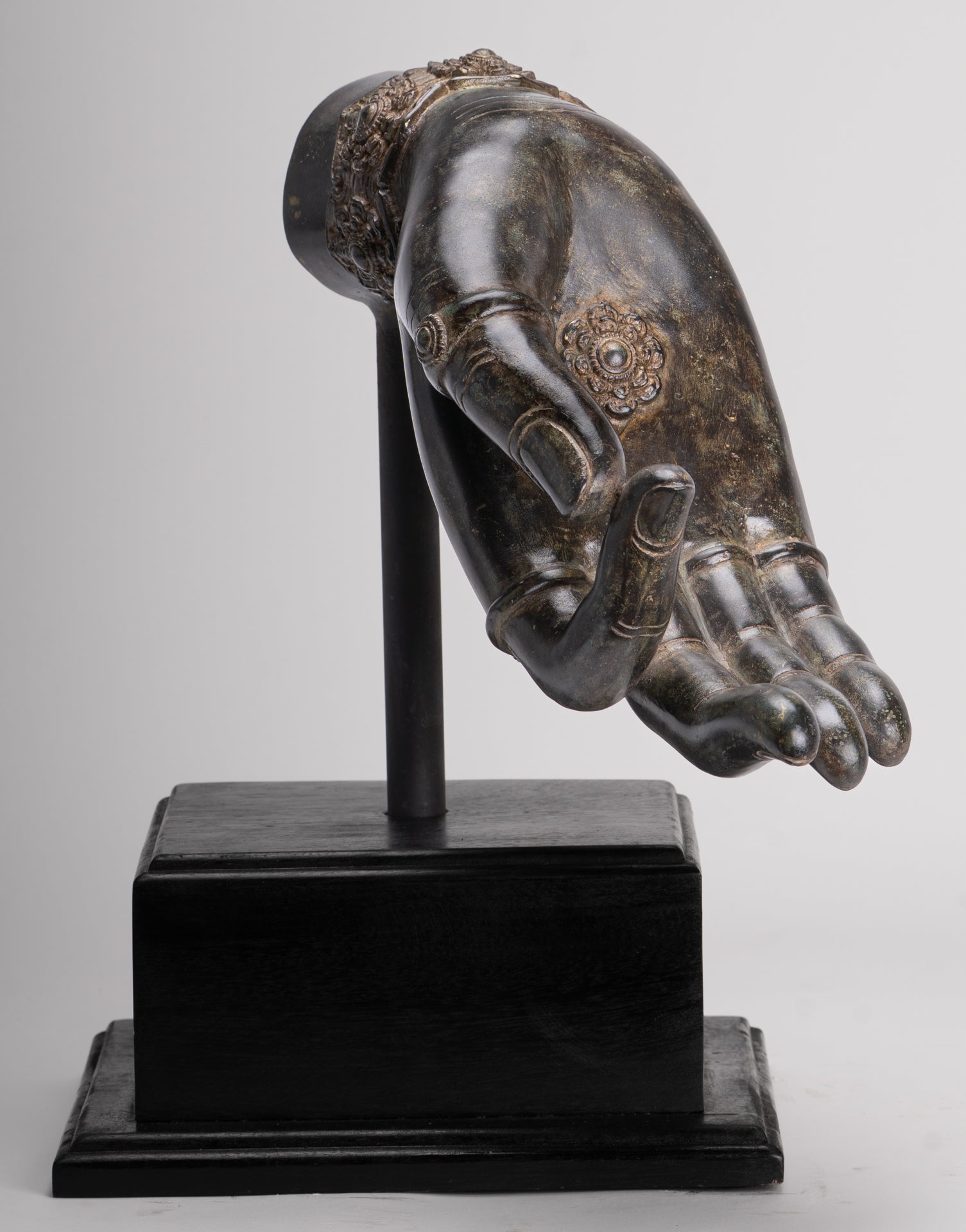 Mounted Antique Khmer Style Southeast Asia Bronze Teaching Hand - 37cm/15"