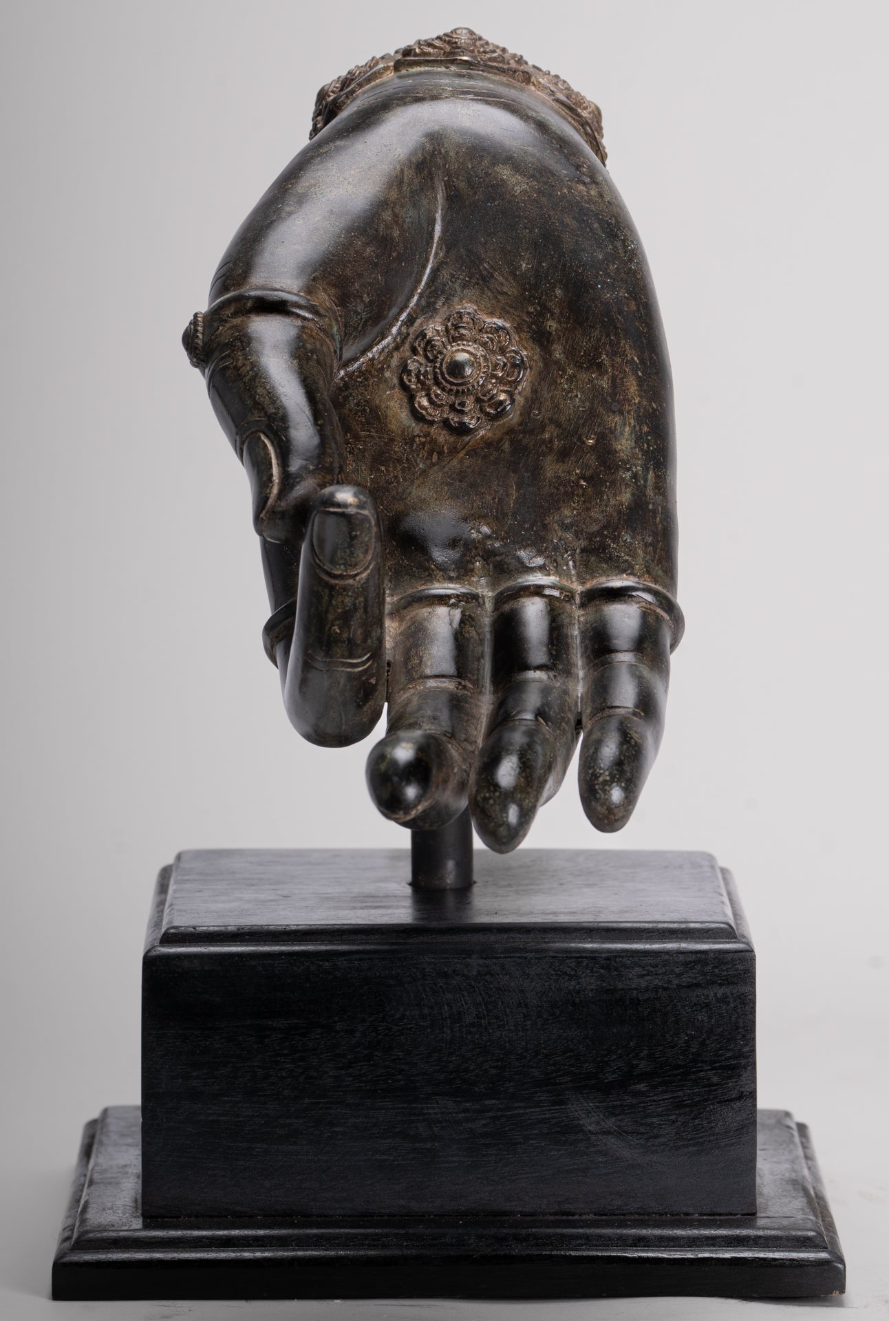 Mounted Antique Khmer Style Southeast Asia Bronze Teaching Hand - 37cm/15"