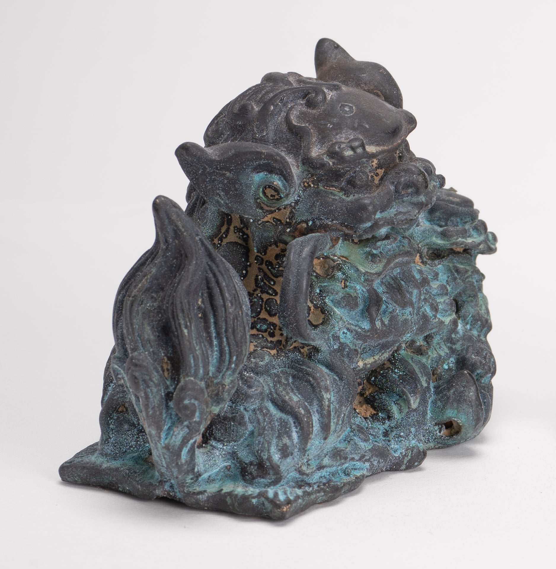 Antique Chinese Style Bronze Dragon Statue - 6cm/2" Tall (Pair)