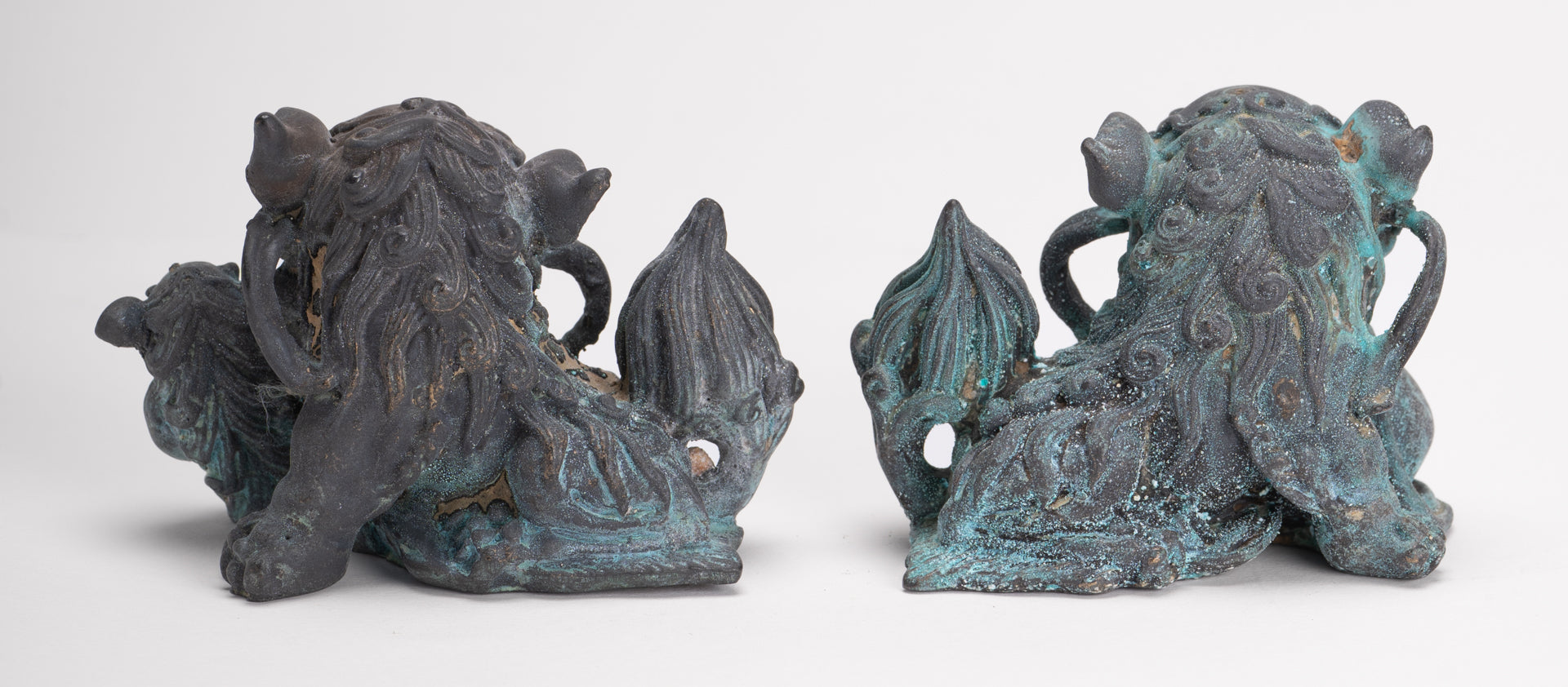 Antique Chinese Style Bronze Dragon Statue - 6cm/2" Tall (Pair)