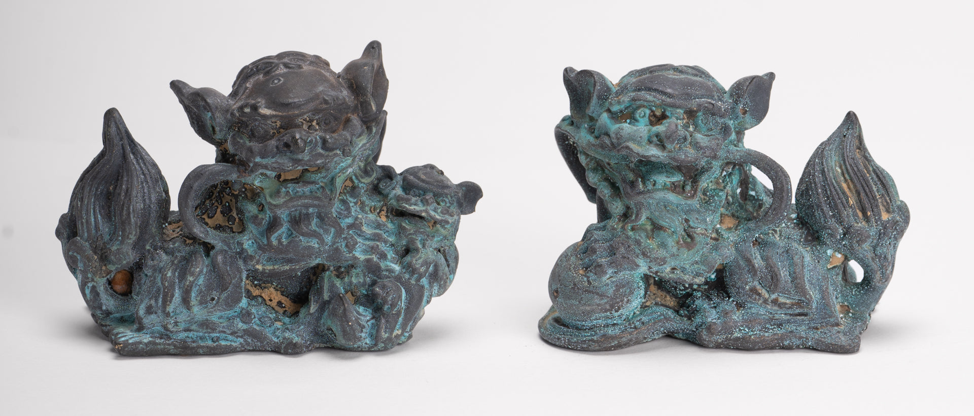 Antique Chinese Style Bronze Dragon Statue - 6cm/2" Tall (Pair)