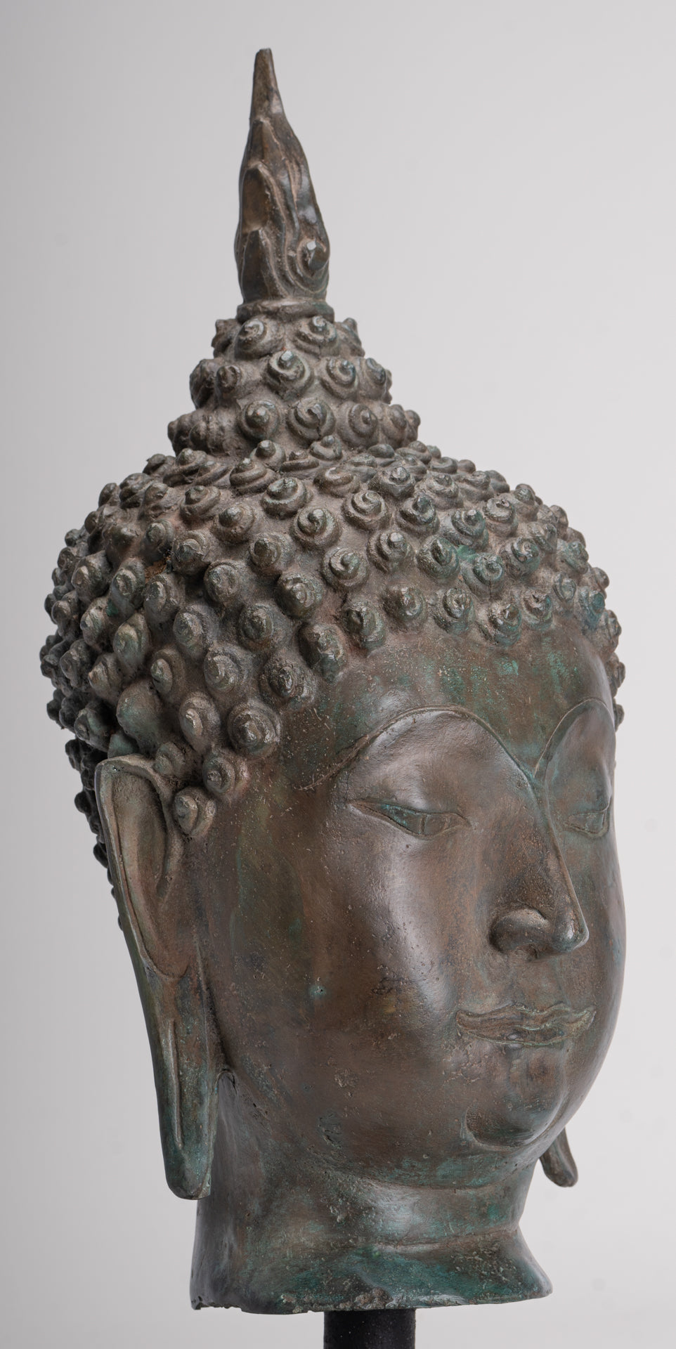 Buddha Head - Antique Thai Style Sukhothai Mounted Bronze Buddha Head - 49cm/20"