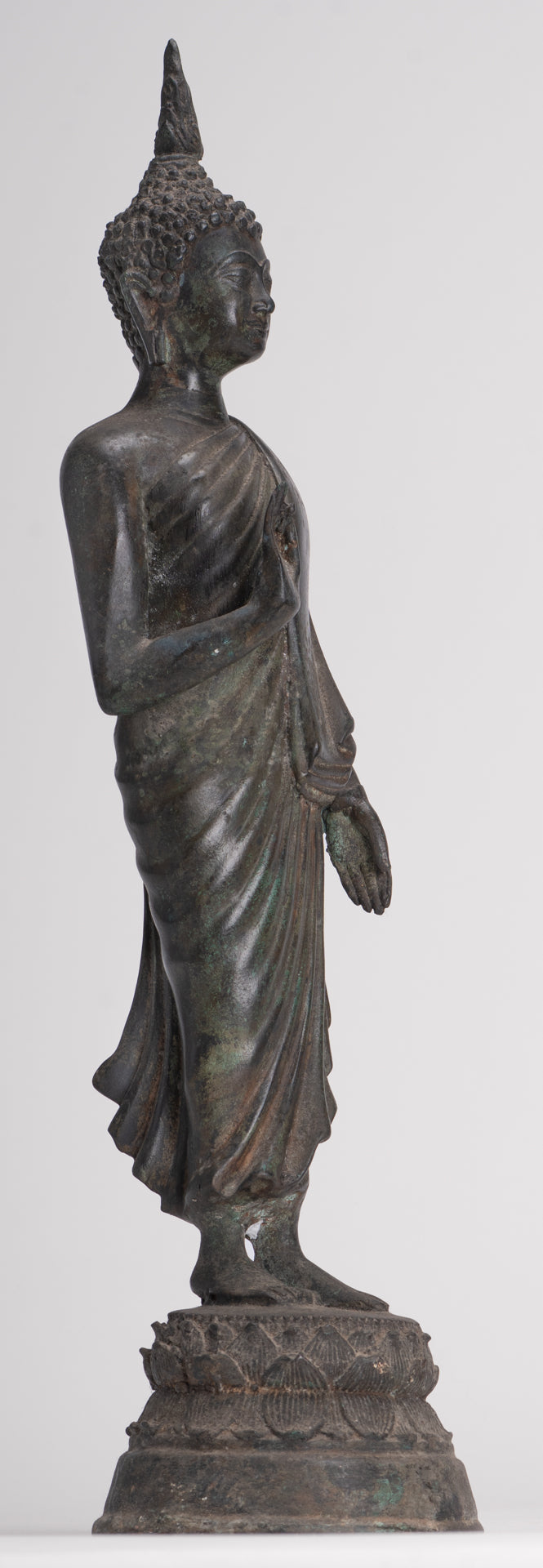 Buddha Statue - Antique Thai Style Bronze Standing Abhaya Protection Buddha Statue - 45cm/18"