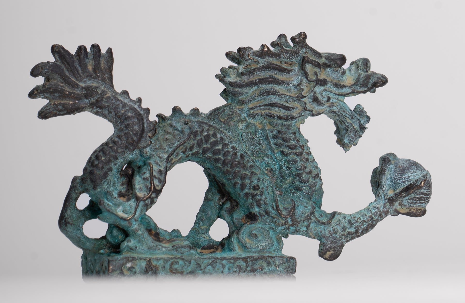 Antique Chinese Style Bronze Chinese Dragon Statue - 12cm/5" (Length)