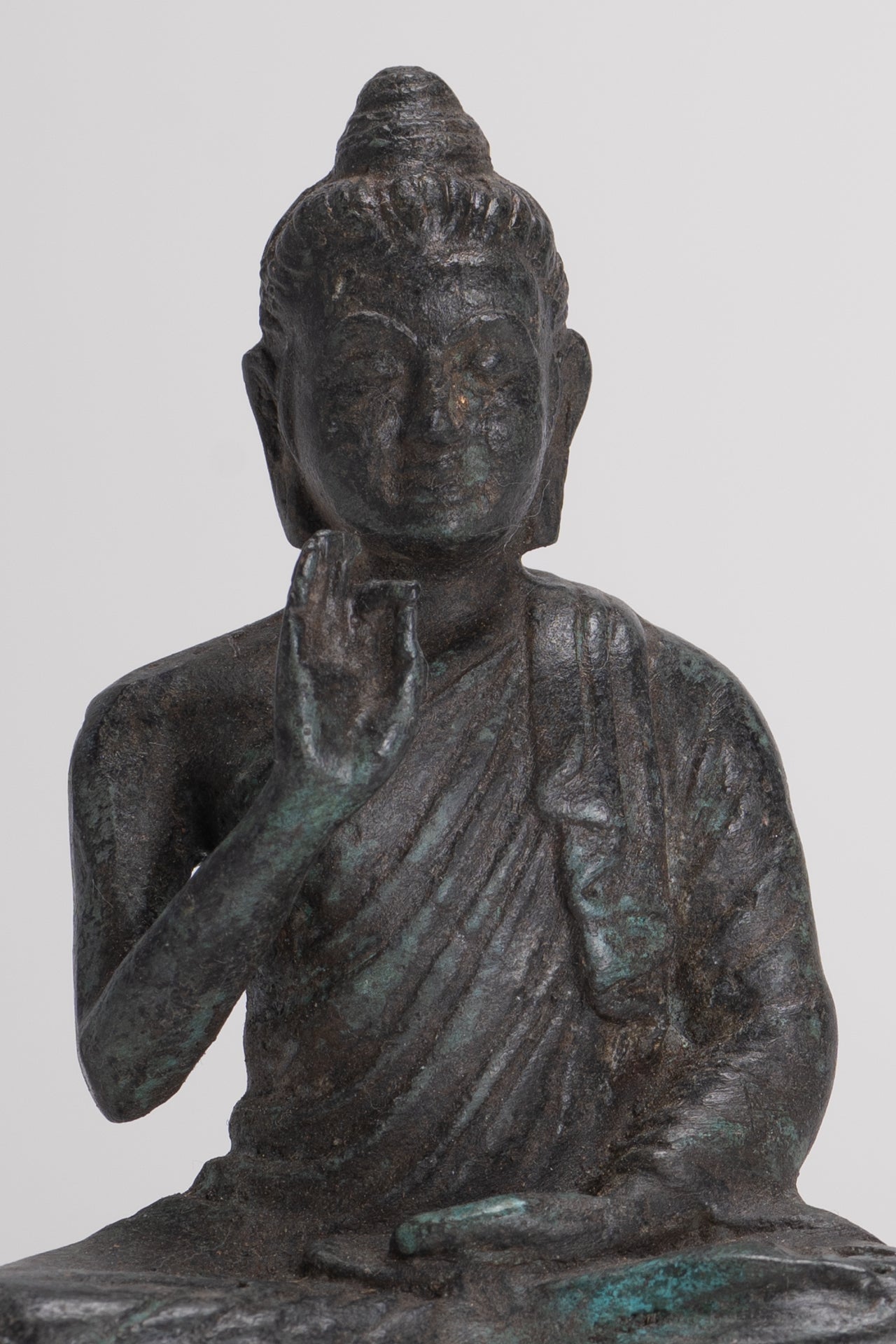 Indian Buddha Statue - Antique Gandhara Style Bronze Teaching Buddha Statue - 10cm/4"