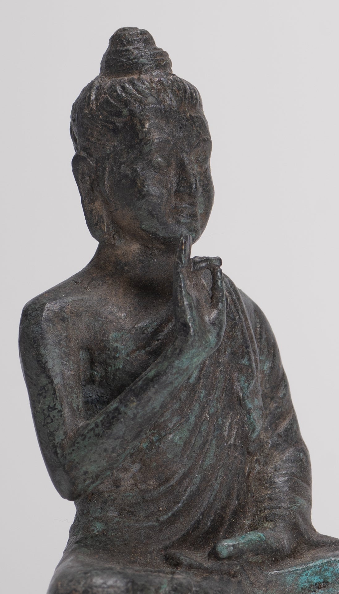 Indian Buddha Statue - Antique Gandhara Style Bronze Teaching Buddha Statue - 10cm/4"