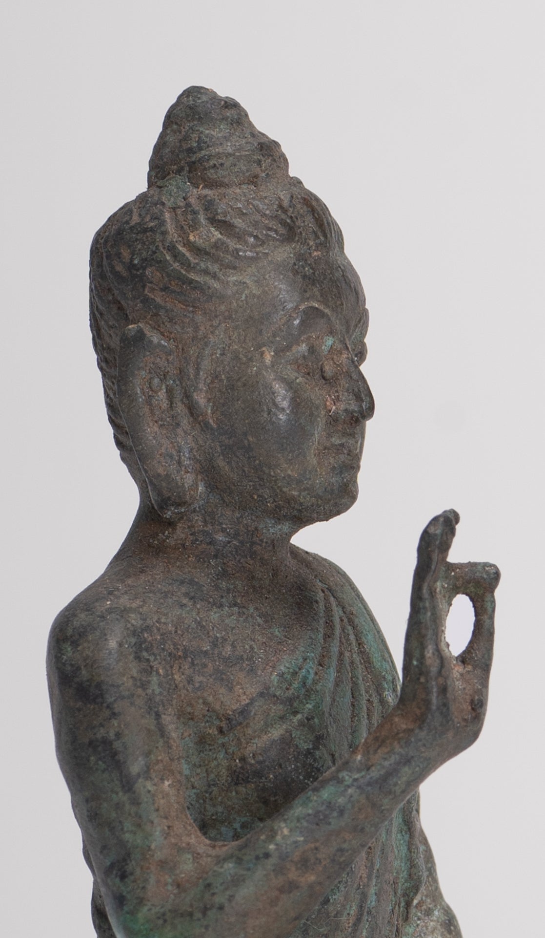 Indian Buddha Statue - Antique Gandhara Style Bronze Teaching Buddha Statue - 10cm/4"