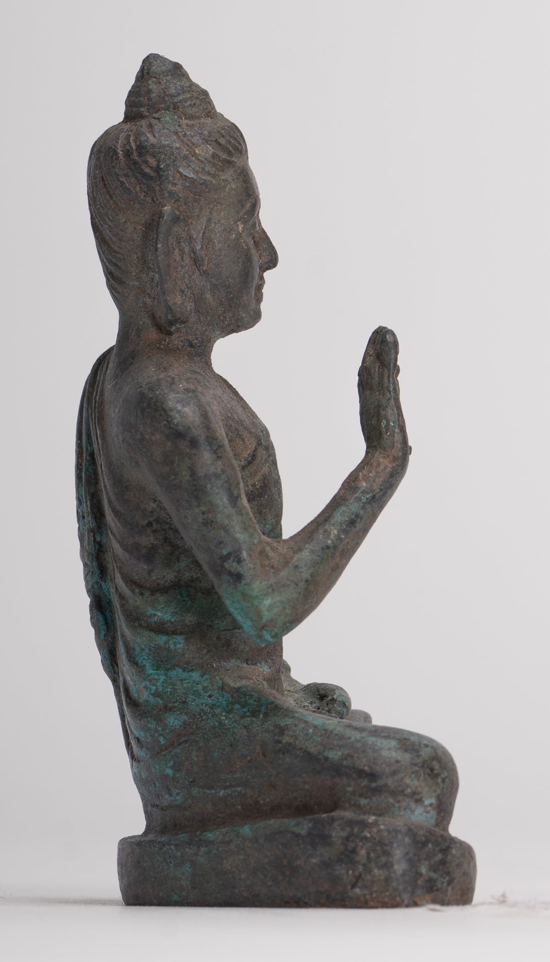 Indian Buddha Statue - Antique Gandhara Style Bronze Teaching Buddha Statue - 10cm/4"