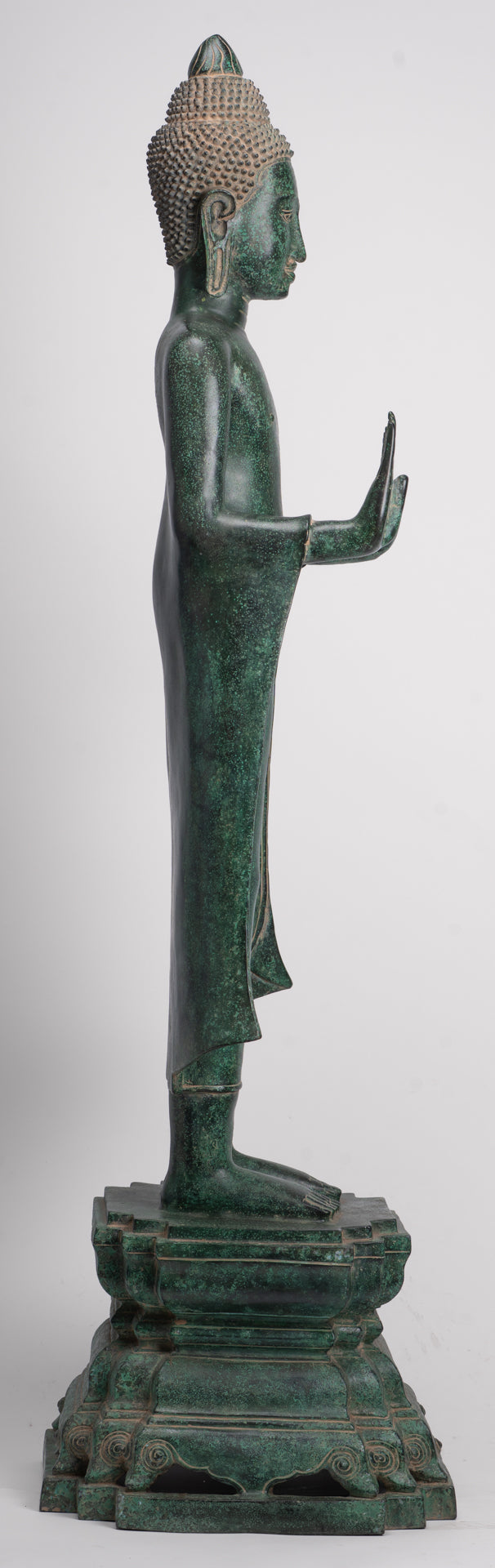 Large Buddha Statue - Antique Khmer Style Bronze Standing Abhaya Protection Buddha Statue - 123cm/49"