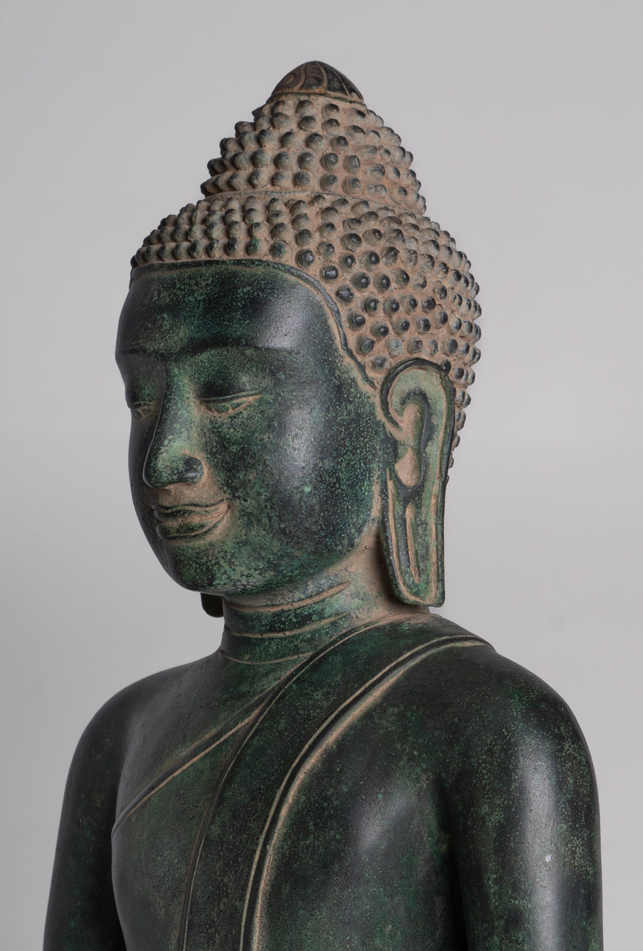 Statue de Bouddha – Statue de Bouddha de méditation assis en bronze de style khmer antique – 40 cm/16"