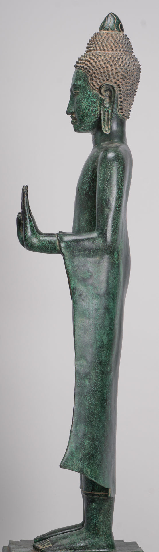 Large Buddha Statue - Antique Khmer Style Bronze Standing Abhaya Protection Buddha Statue - 123cm/49"