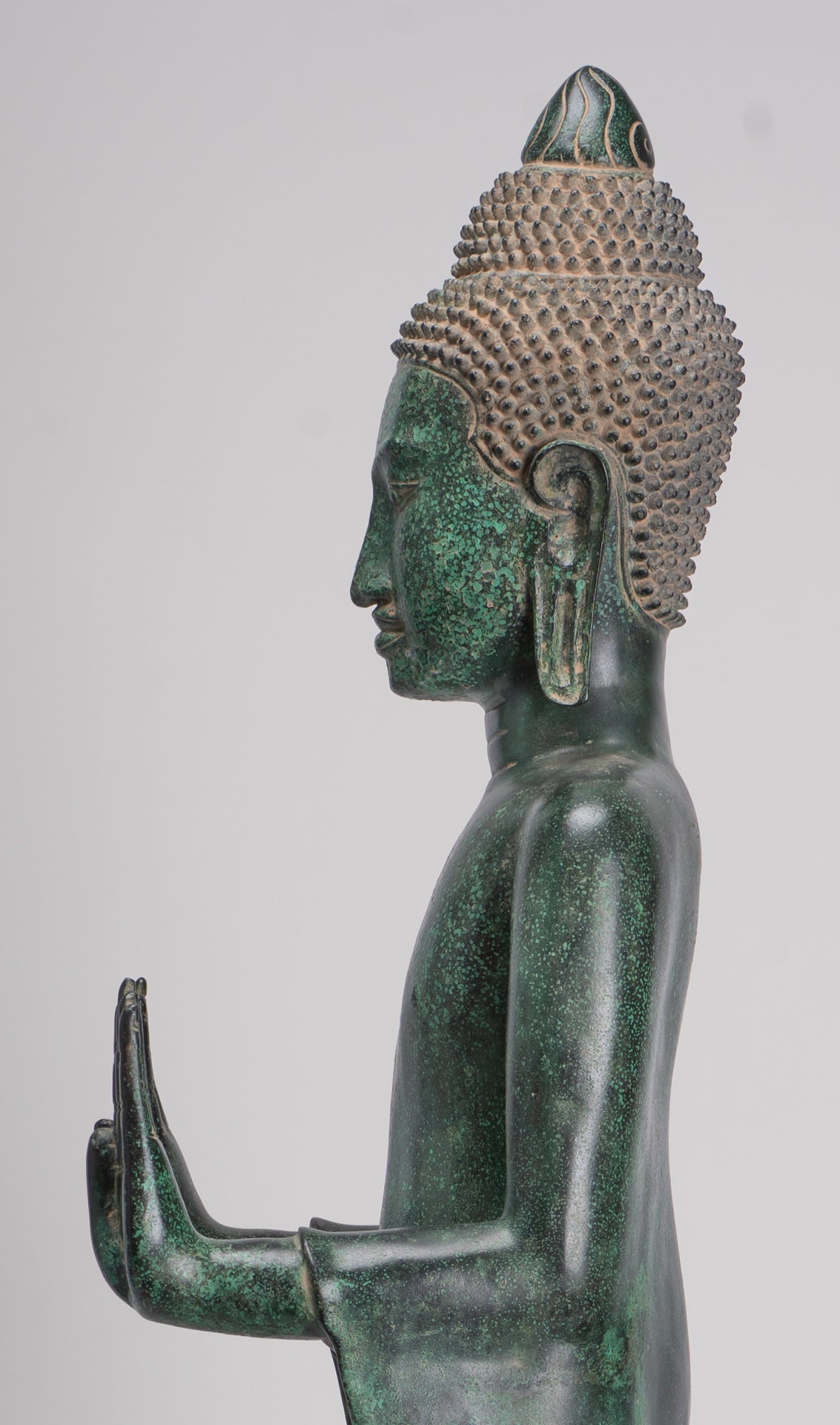 Large Buddha Statue - Antique Khmer Style Bronze Standing Abhaya Protection Buddha Statue - 123cm/49"