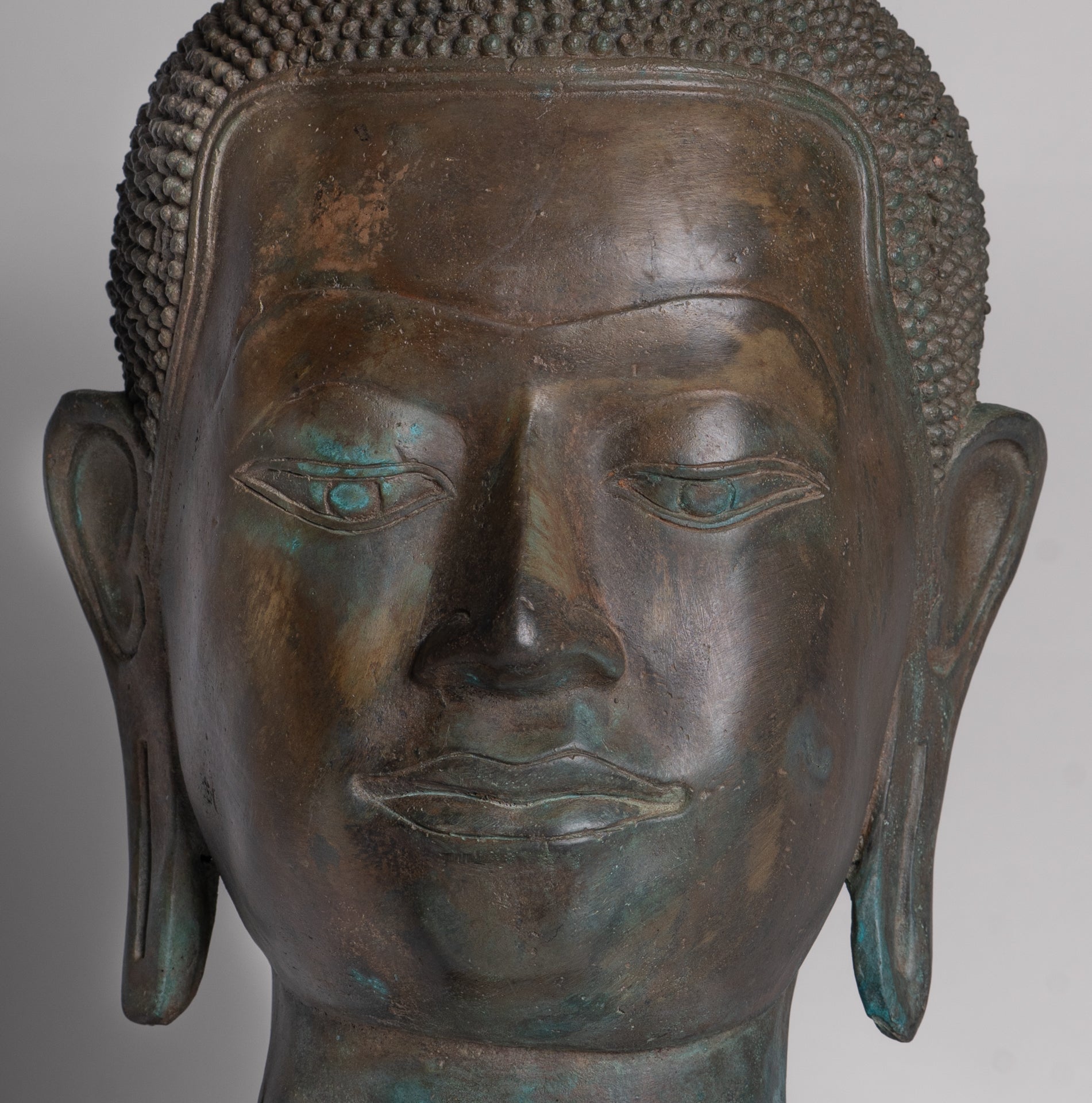 Buddha Statue - Antique U Thong Style Bronze Enlightenment Buddha Head - 47cm/19"