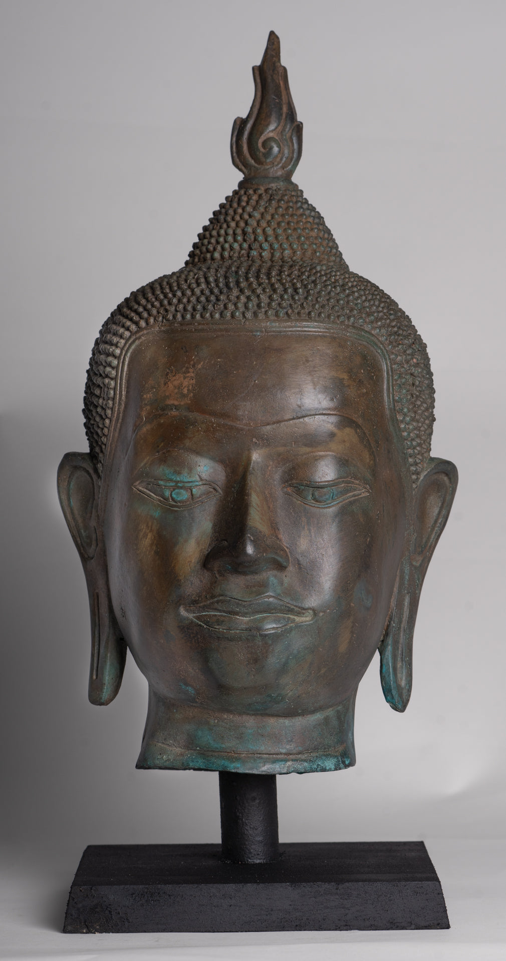 Buddha Statue - Antique U Thong Style Bronze Enlightenment Buddha Head - 47cm/19"
