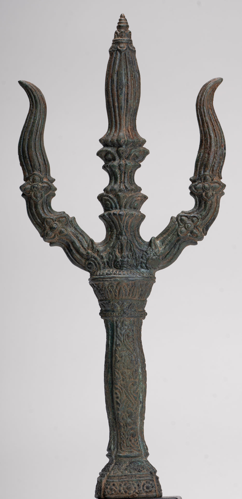 Trident Statue - Antique Khmer Style Bronze Mounted Trident or Trishula Statue - 39cm/16"