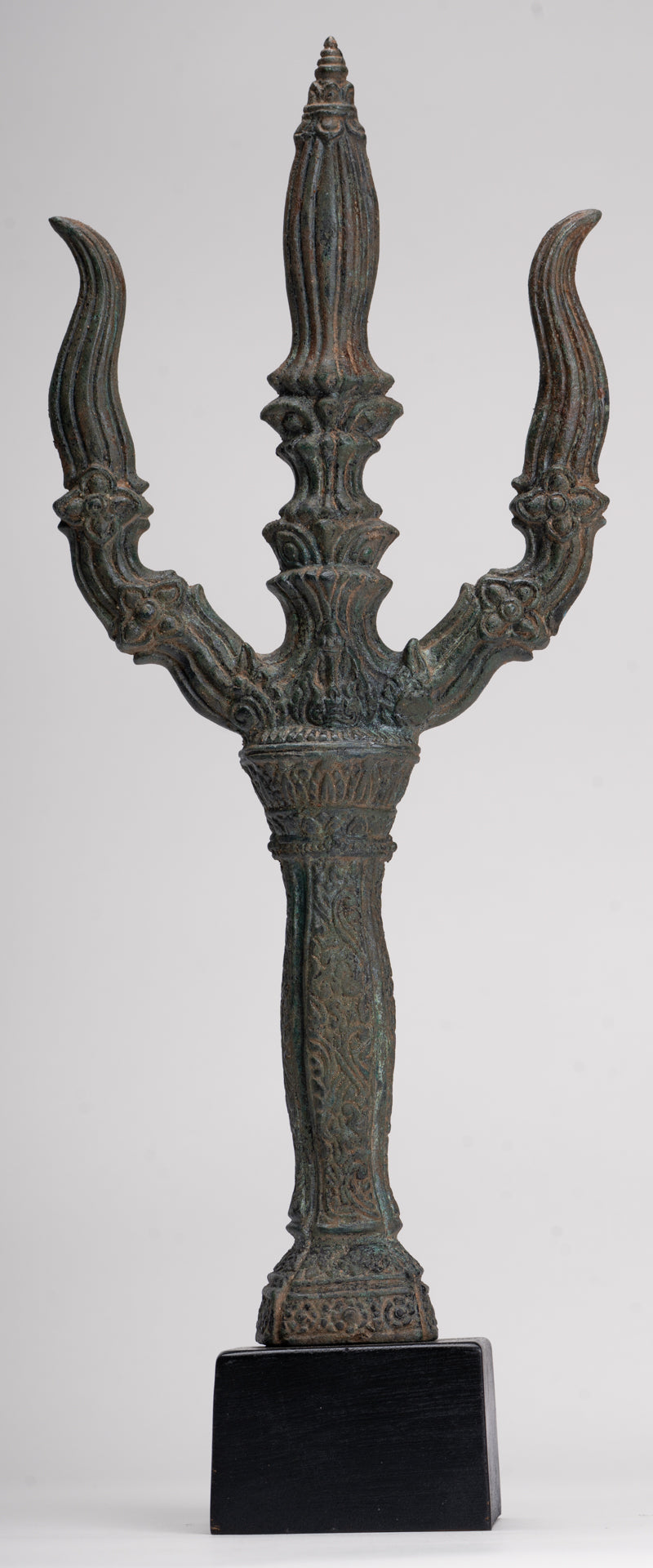 Trident Statue - Antique Khmer Style Bronze Mounted Trident or Trishula Statue - 39cm/16"