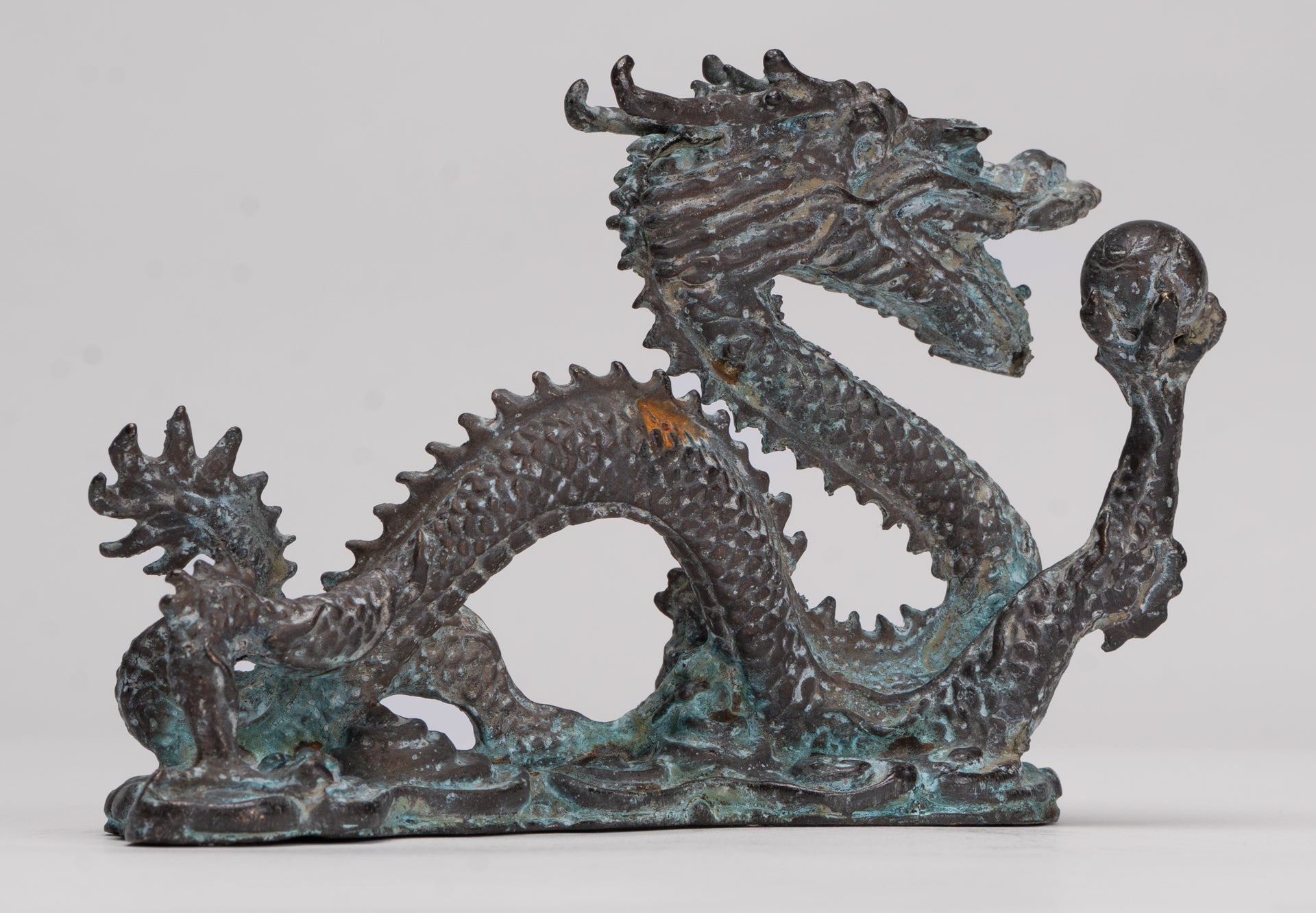 Antique Chinese Style Bronze Chinese Dragon Statue - 14cm/6" (Length)