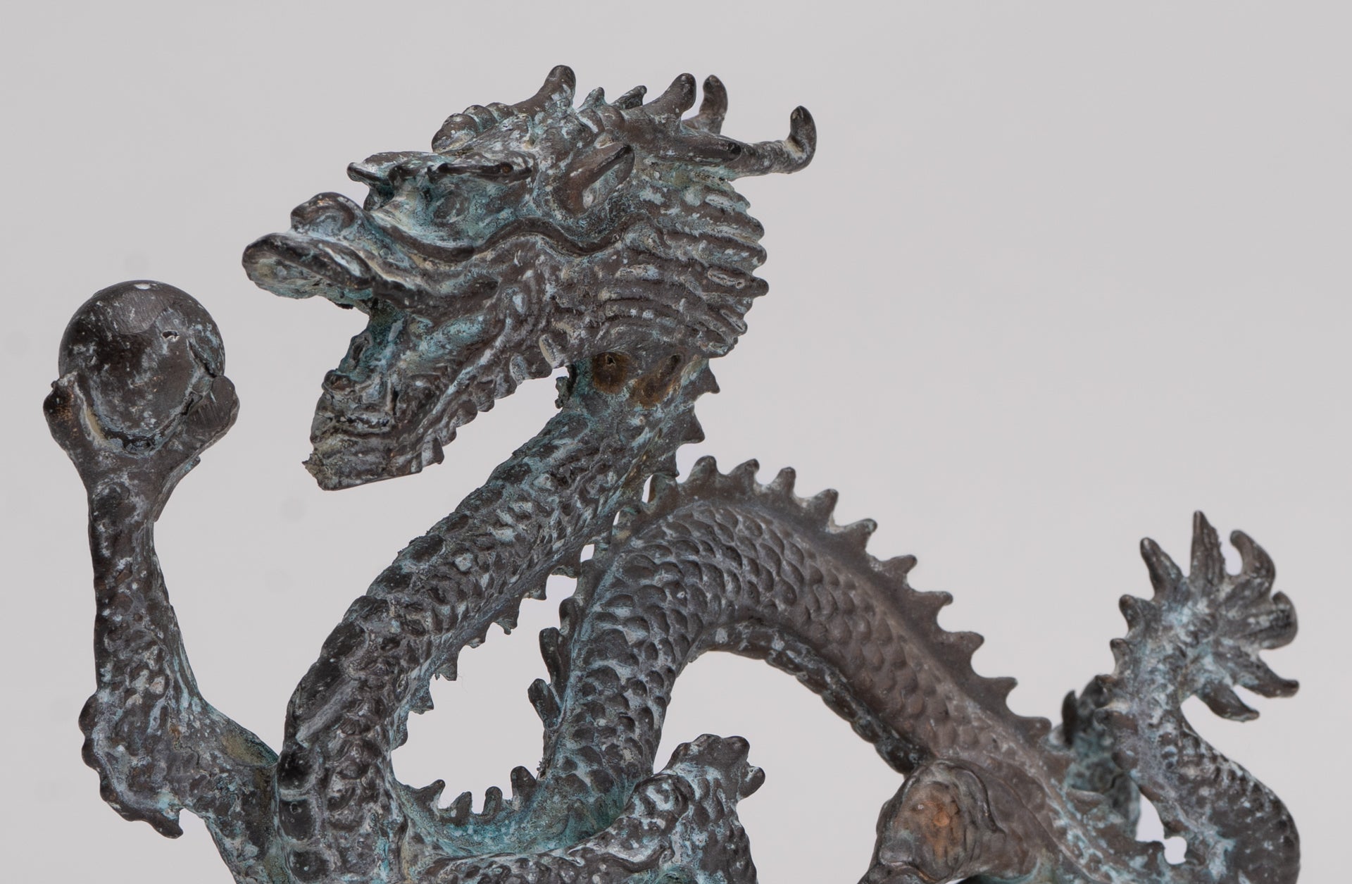 Antique Chinese Style Bronze Chinese Dragon Statue - 14cm/6" (Length)