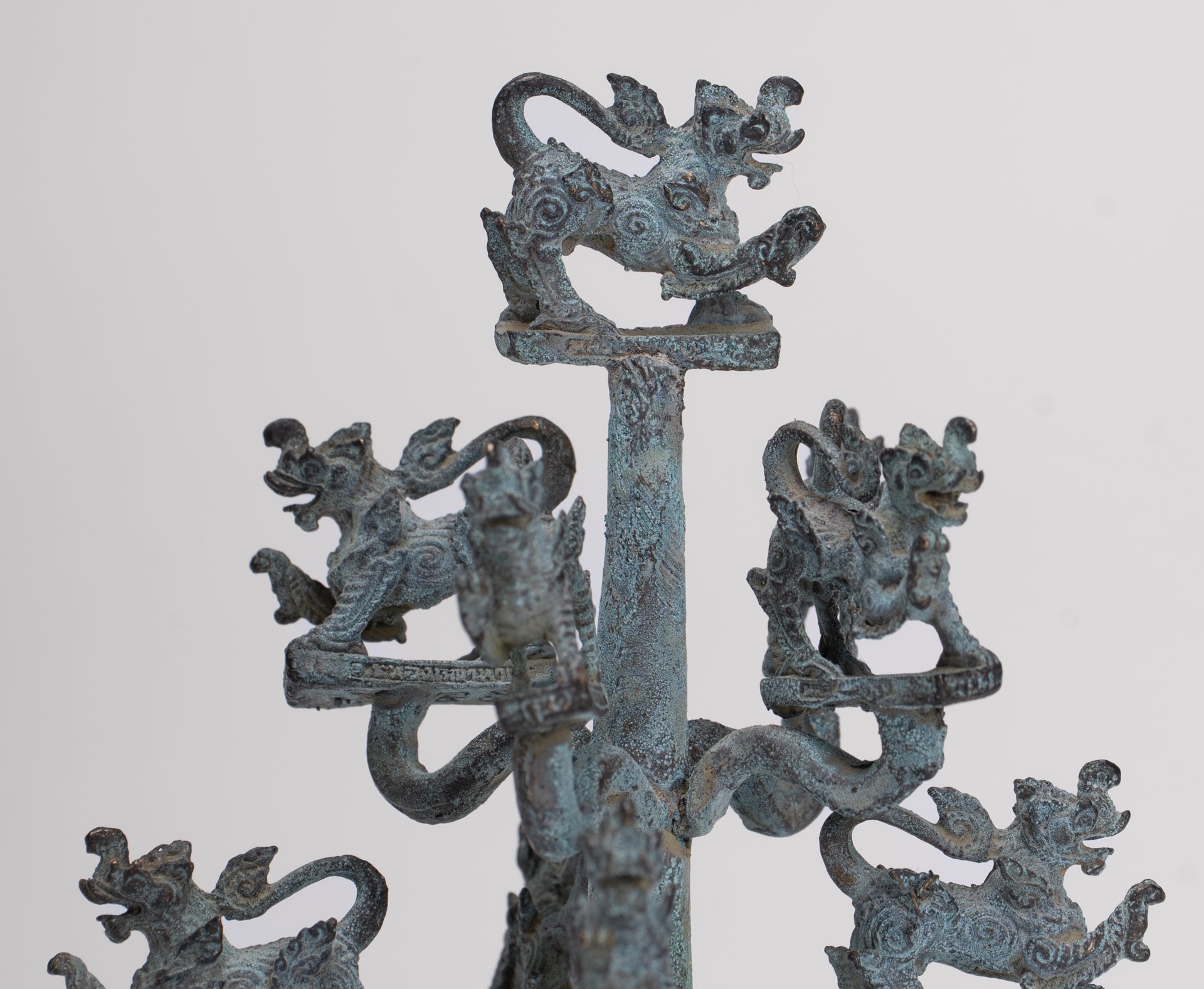 Singha Sculpture - Antique Thai Style Bronze Bodhi Tree of Thai Singha or Temple Lions/Guardians Statues - 11cm/4"