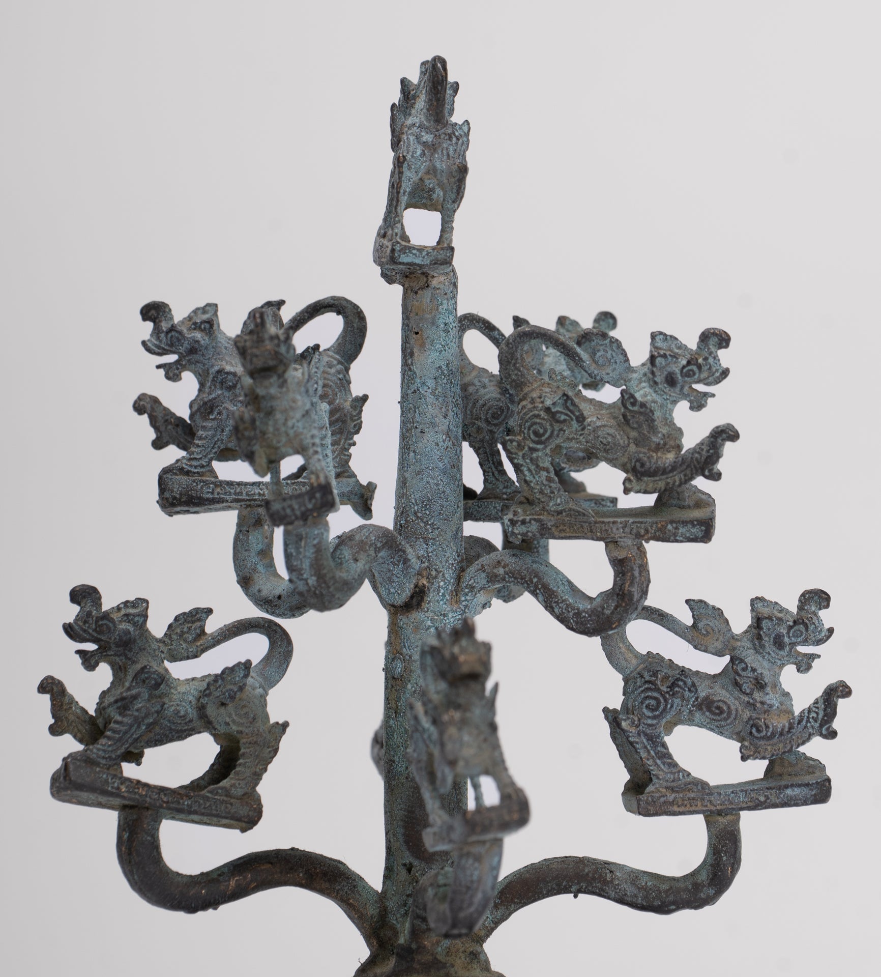 Singha Sculpture - Antique Thai Style Bronze Bodhi Tree of Thai Singha or Temple Lions/Guardians Statues - 11cm/4"