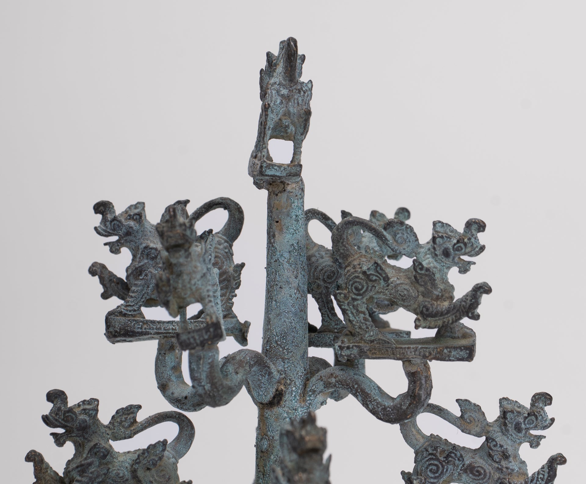 Singha Sculpture - Antique Thai Style Bronze Bodhi Tree of Thai Singha or Temple Lions/Guardians Statues - 11cm/4"