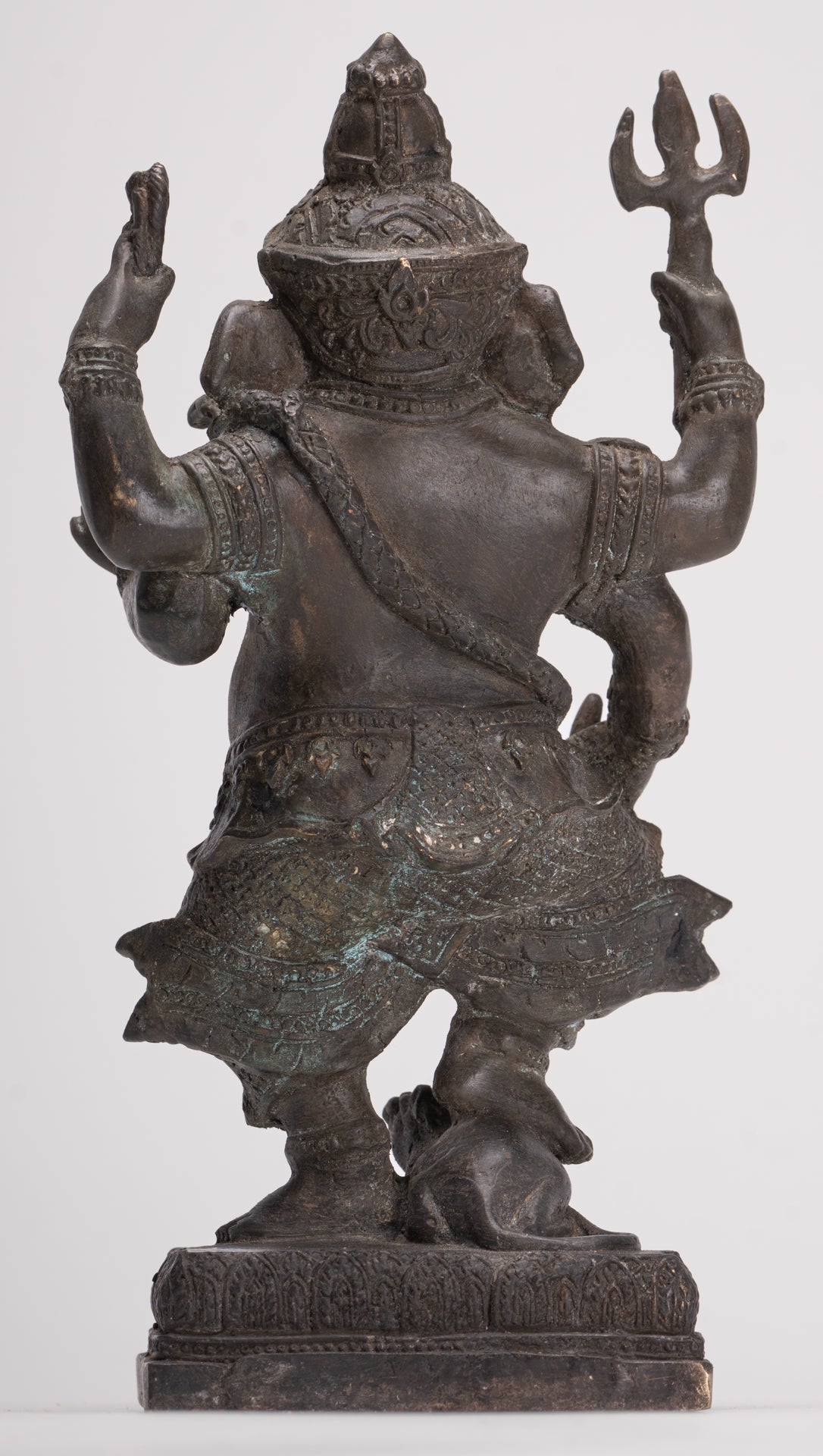 Ganesha Statue - Antique Thai Style Bronze Standing 4-Arm Ganesha Statue - 26cm/10"