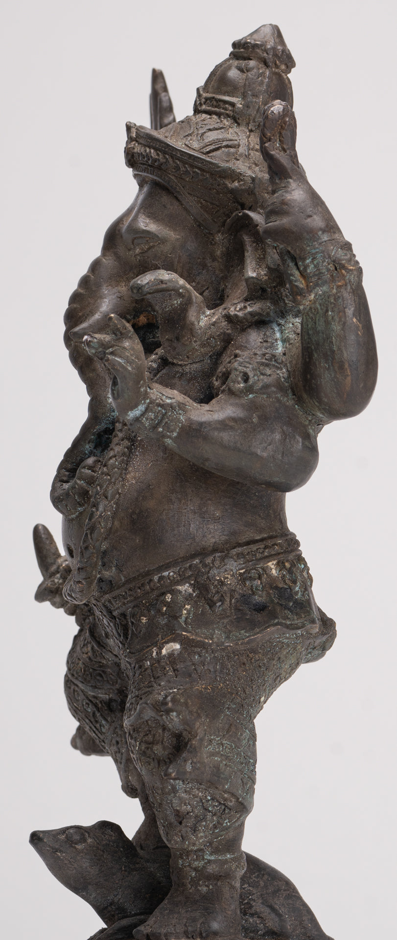 Ganesha Statue - Antique Thai Style Bronze Standing 4-Arm Ganesha Statue - 26cm/10"