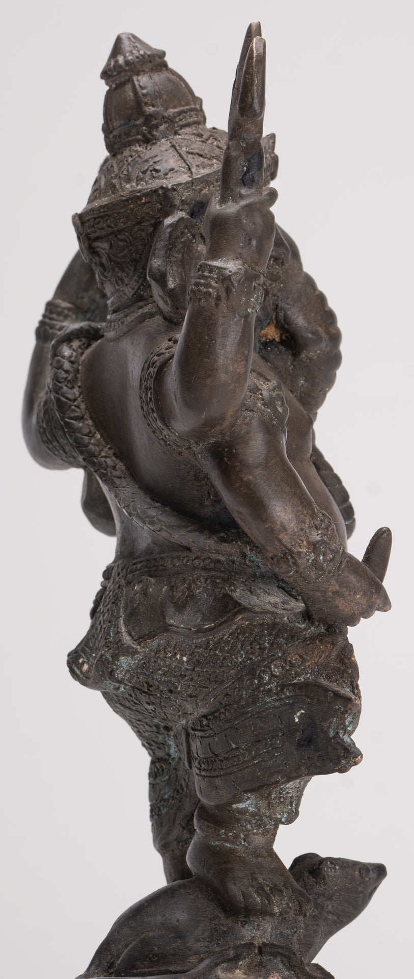 Ganesha Statue - Antique Thai Style Bronze Standing 4-Arm Ganesha Statue - 26cm/10"