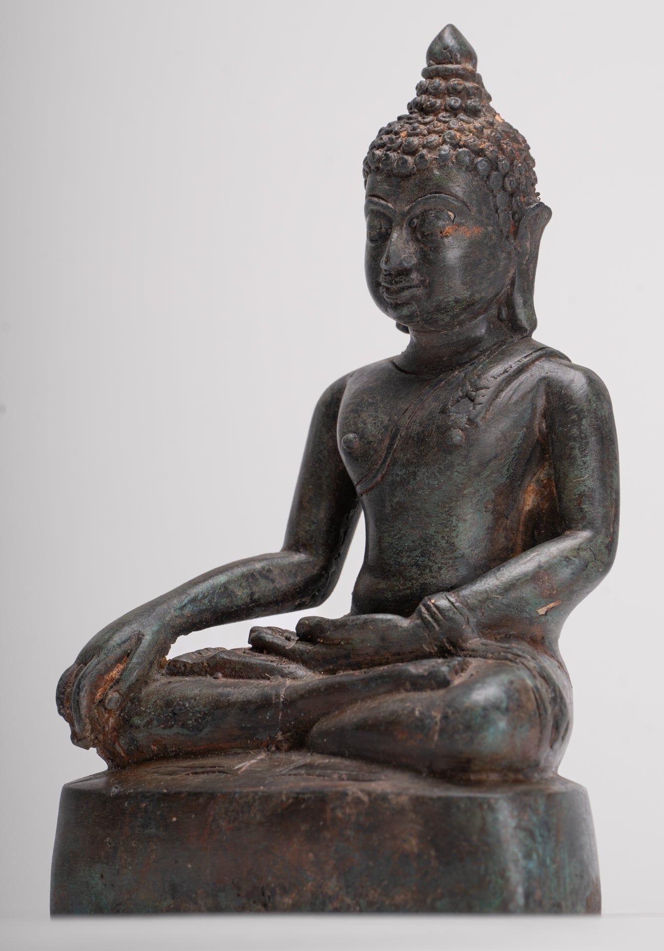 Buddha Statue - Antique Thai Style Bronze Chiang Saen Enlightenment Buddha Statue - 20cm/8"