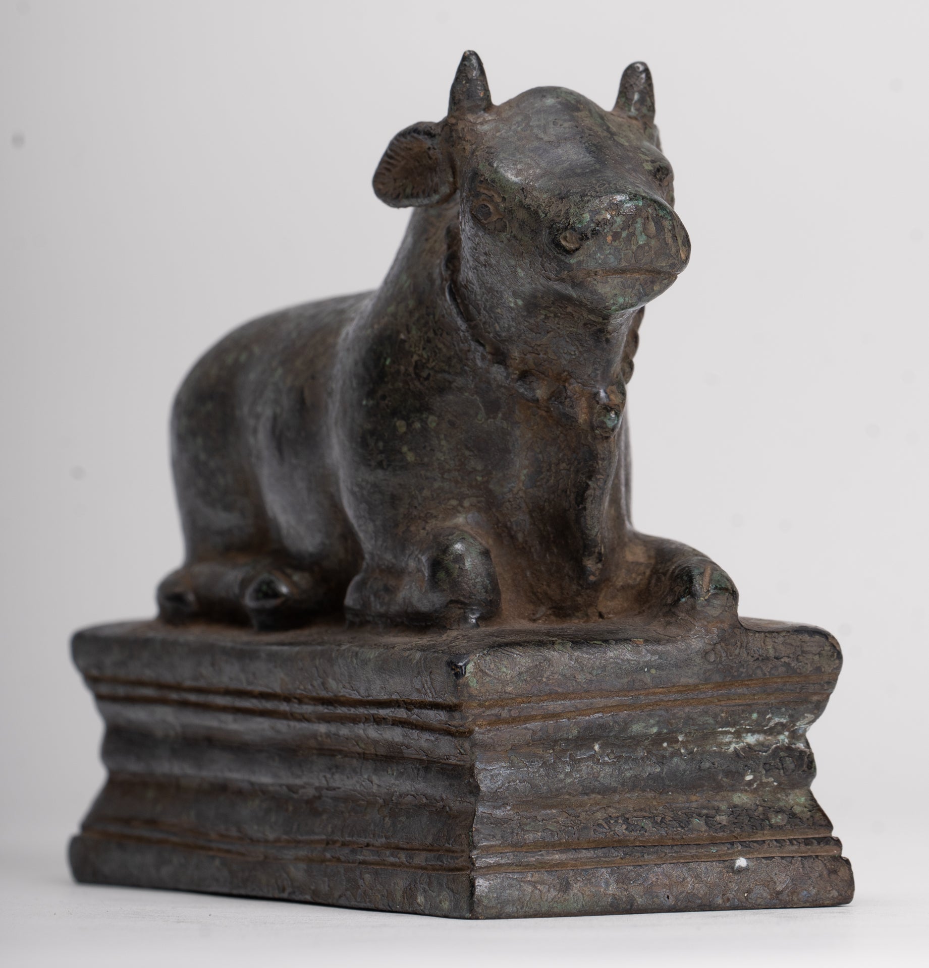 Antique Khmer Style Bronze Nandi Statue - Mount of Shiva - 12.5cm/5" Long