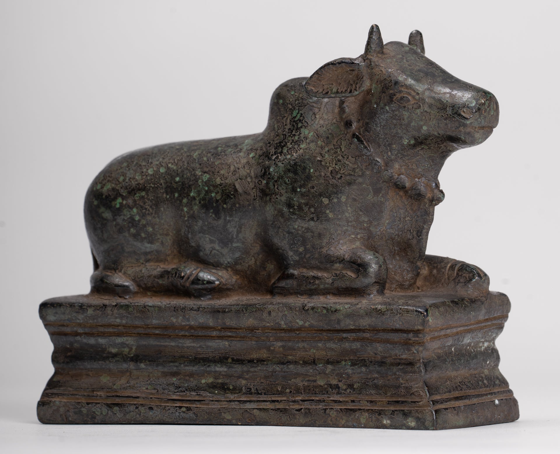 Antique Khmer Style Bronze Nandi Statue - Mount of Shiva - 12.5cm/5" Long