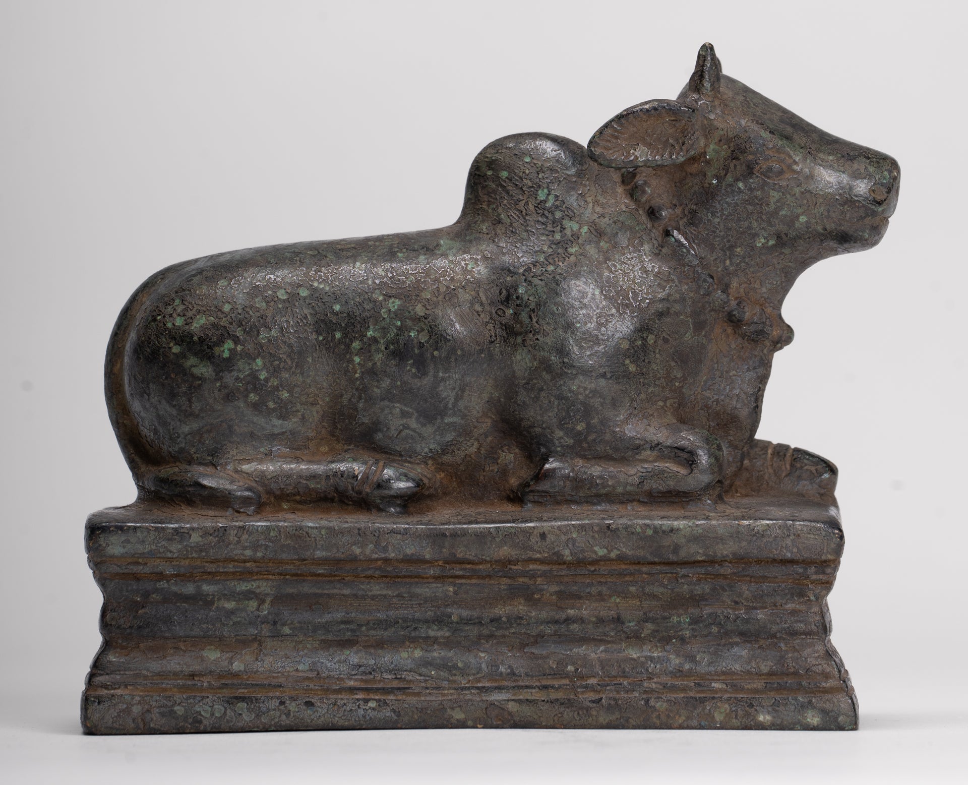 Antique Khmer Style Bronze Nandi Statue - Mount of Shiva - 12.5cm/5" Long