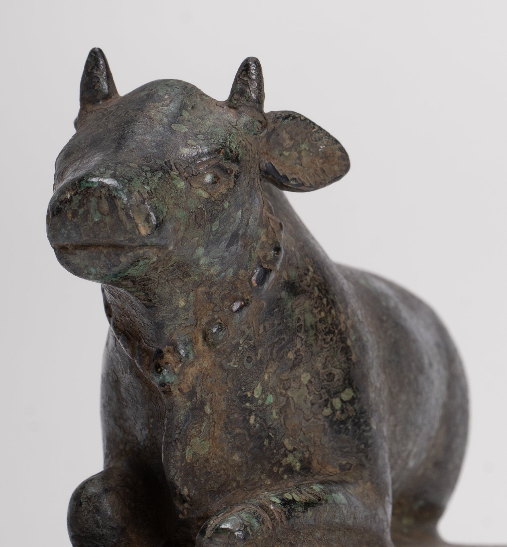 Antique Khmer Style Bronze Nandi Statue - Mount of Shiva - 12.5cm/5" Long