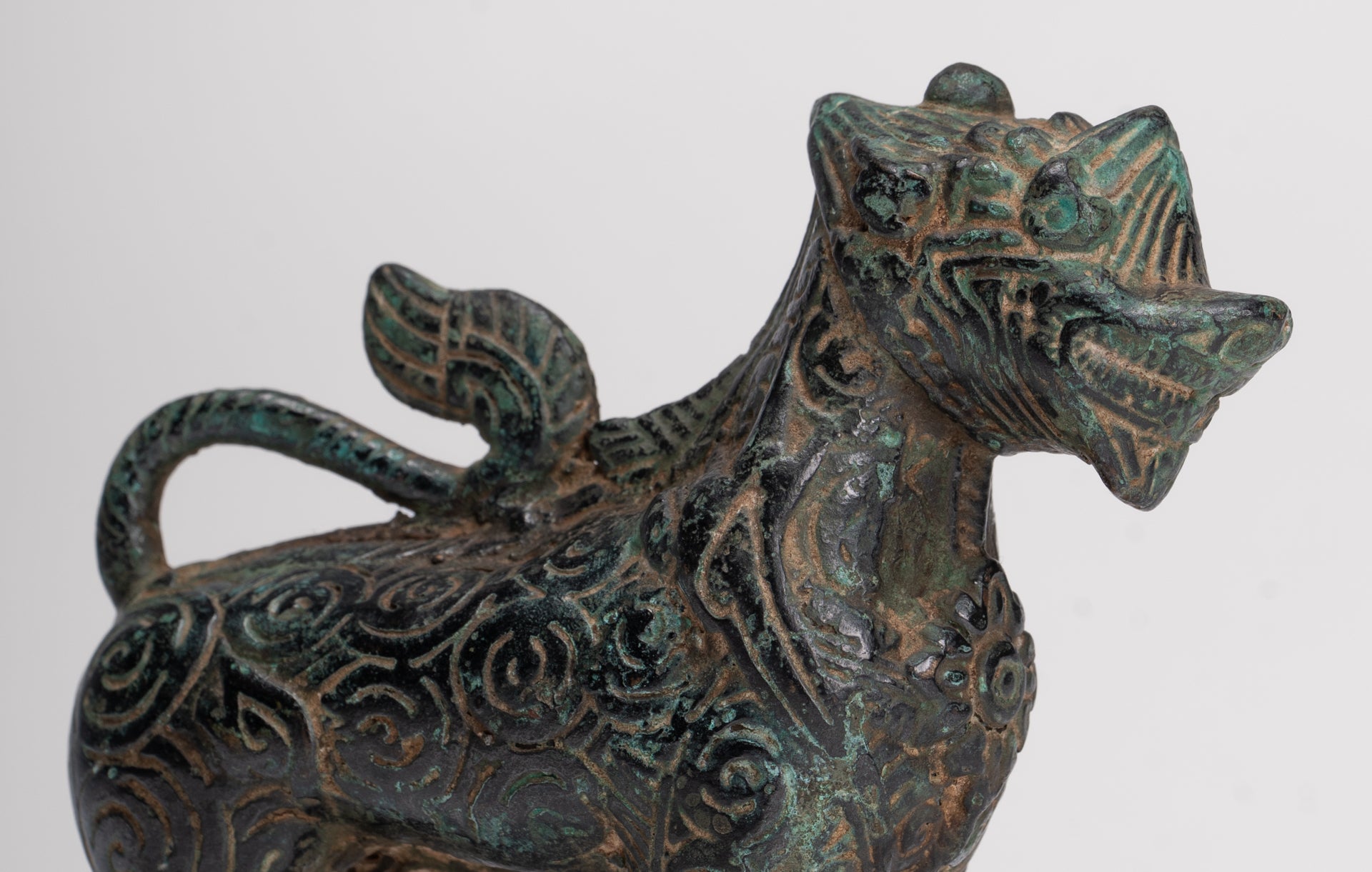 Antique Khmer Style Bronze Standing Chinthe Guardian Temple Lion - 10.5cm/4"