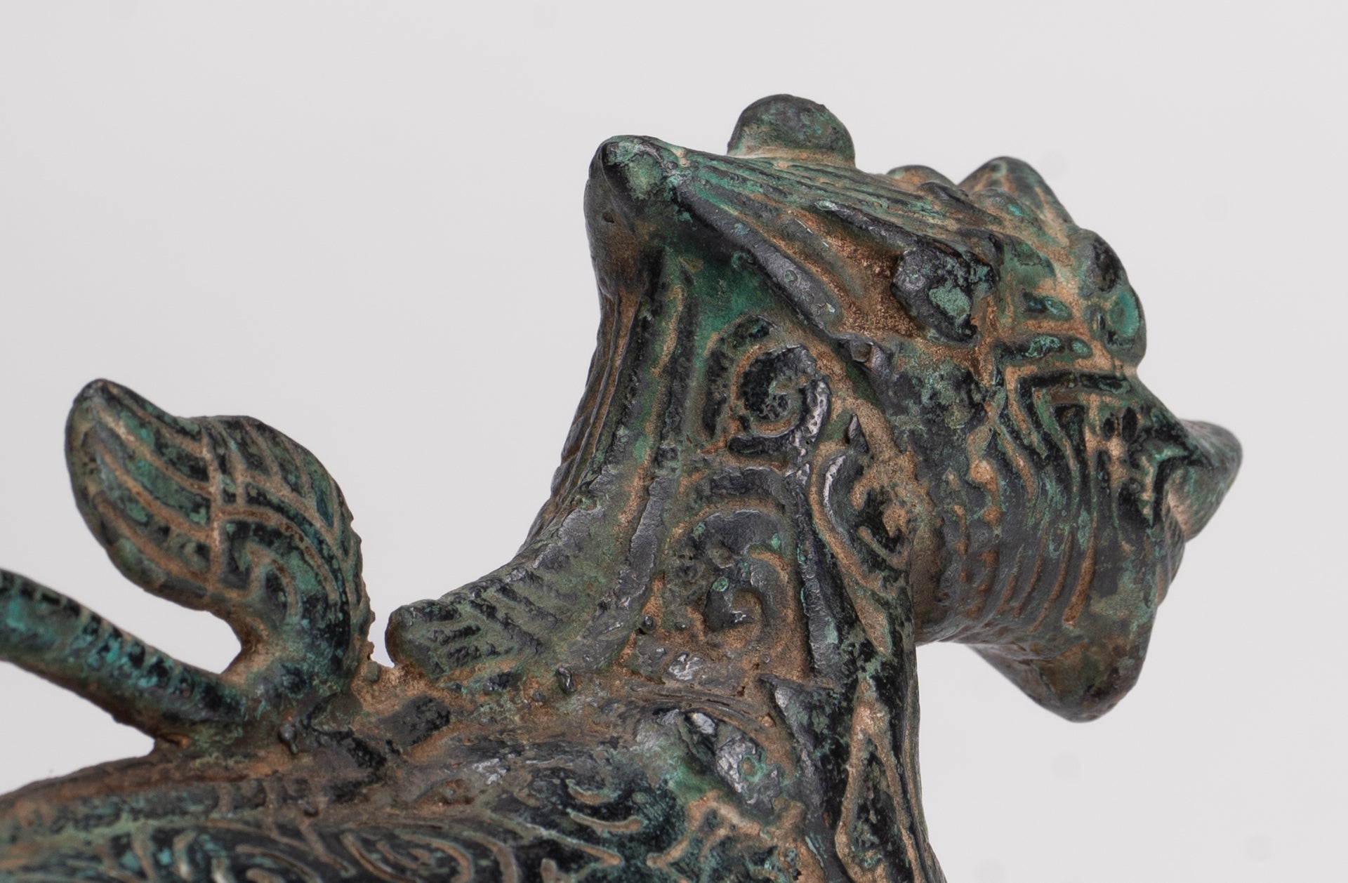 Antique Khmer Style Bronze Standing Chinthe Guardian Temple Lion - 10.5cm/4"