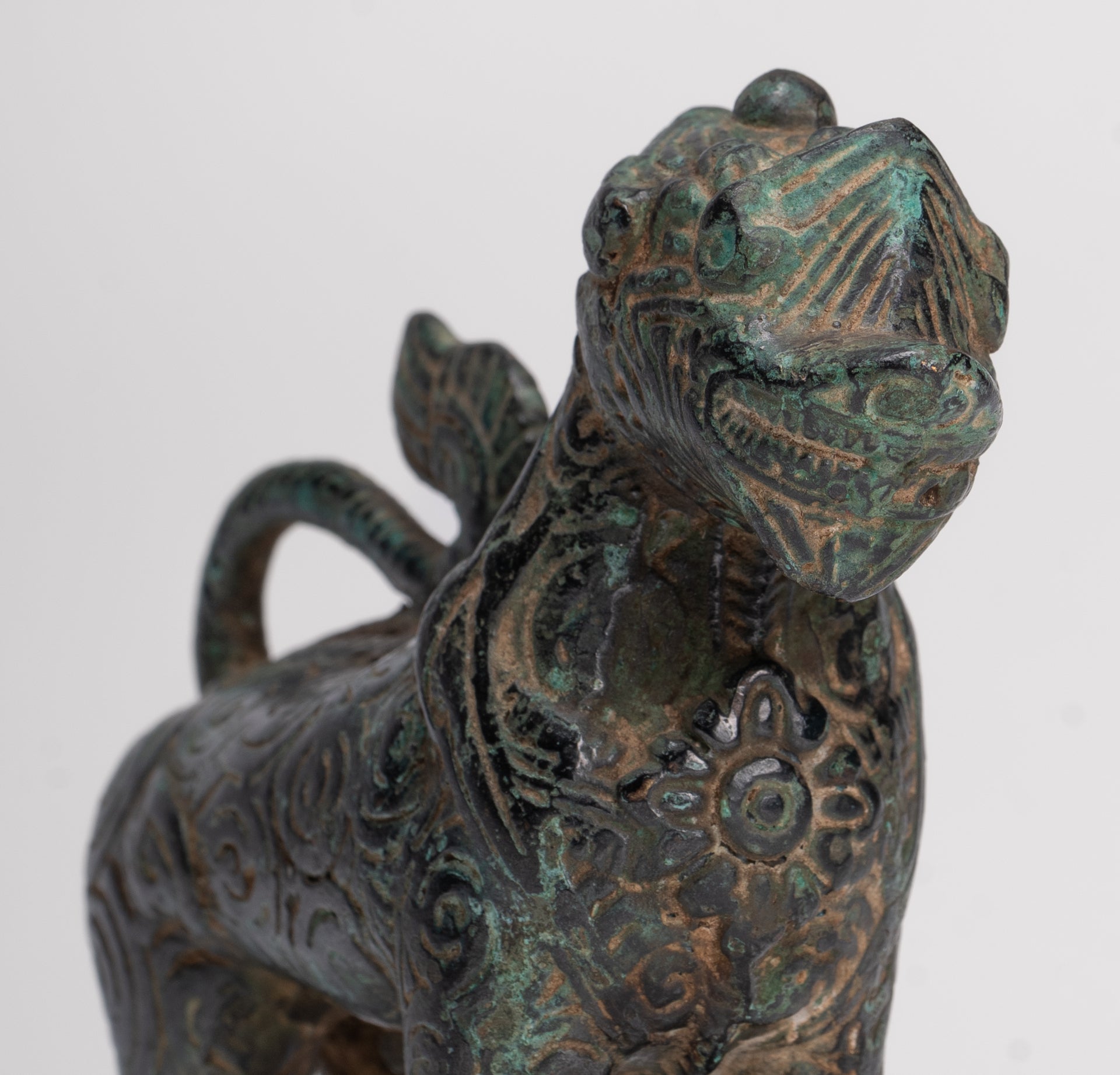 Antique Khmer Style Bronze Standing Chinthe Guardian Temple Lion - 10.5cm/4"