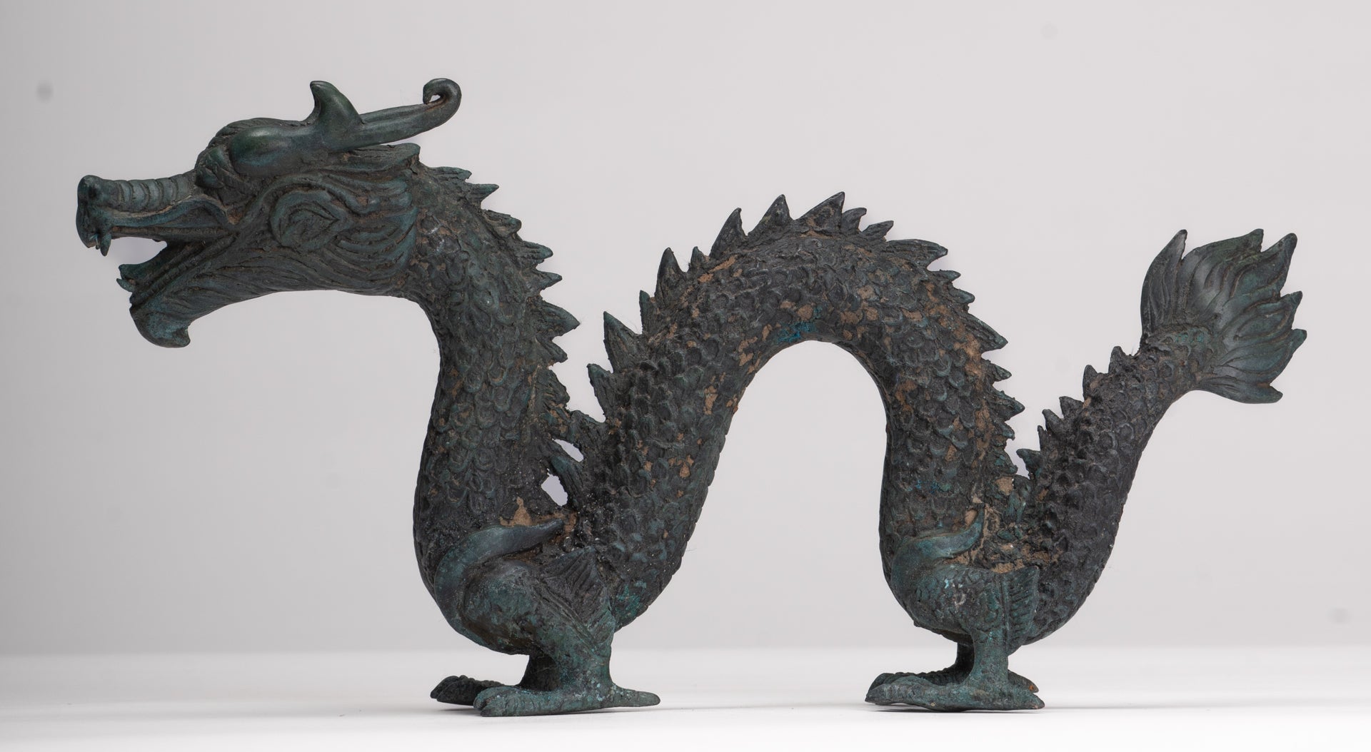 Antique Chinese Style Bronze Dragon Statue - 27cm/11"
