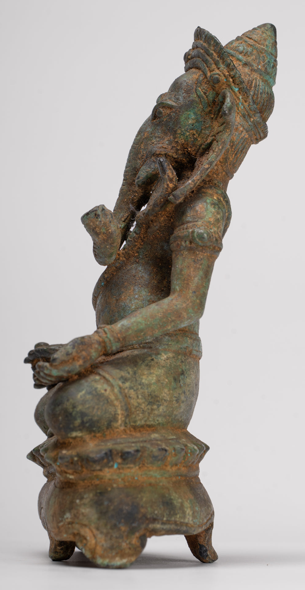 Ganesha Statue - Antique Thai Style Bronze Seated Ganesh Statue - 17.5cm/7"