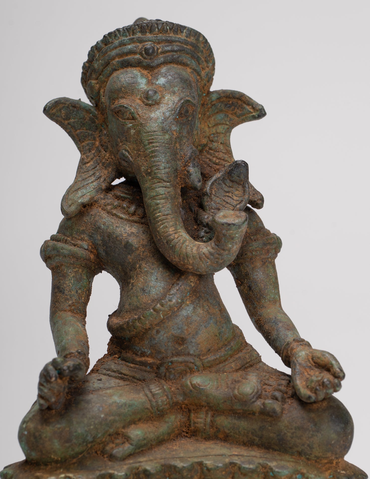 Ganesha Statue - Antique Thai Style Bronze Seated Ganesh Statue - 17.5cm/7"