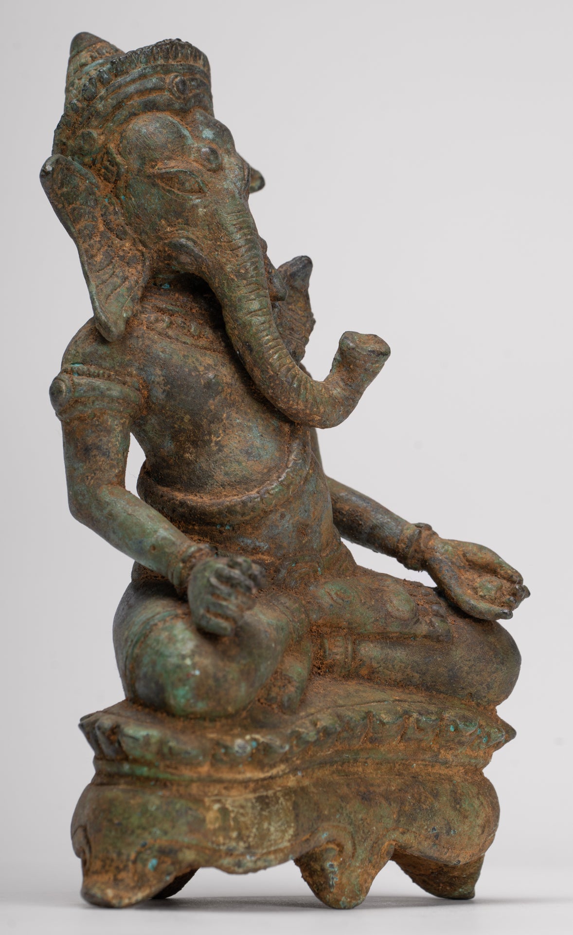 Ganesha Statue - Antique Thai Style Bronze Seated Ganesh Statue - 17.5cm/7"