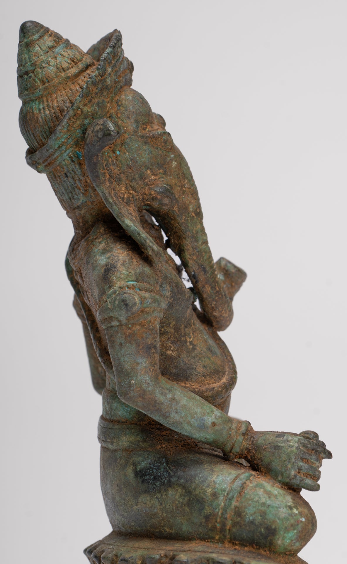 Ganesha Statue - Antique Thai Style Bronze Seated Ganesh Statue - 17.5cm/7"