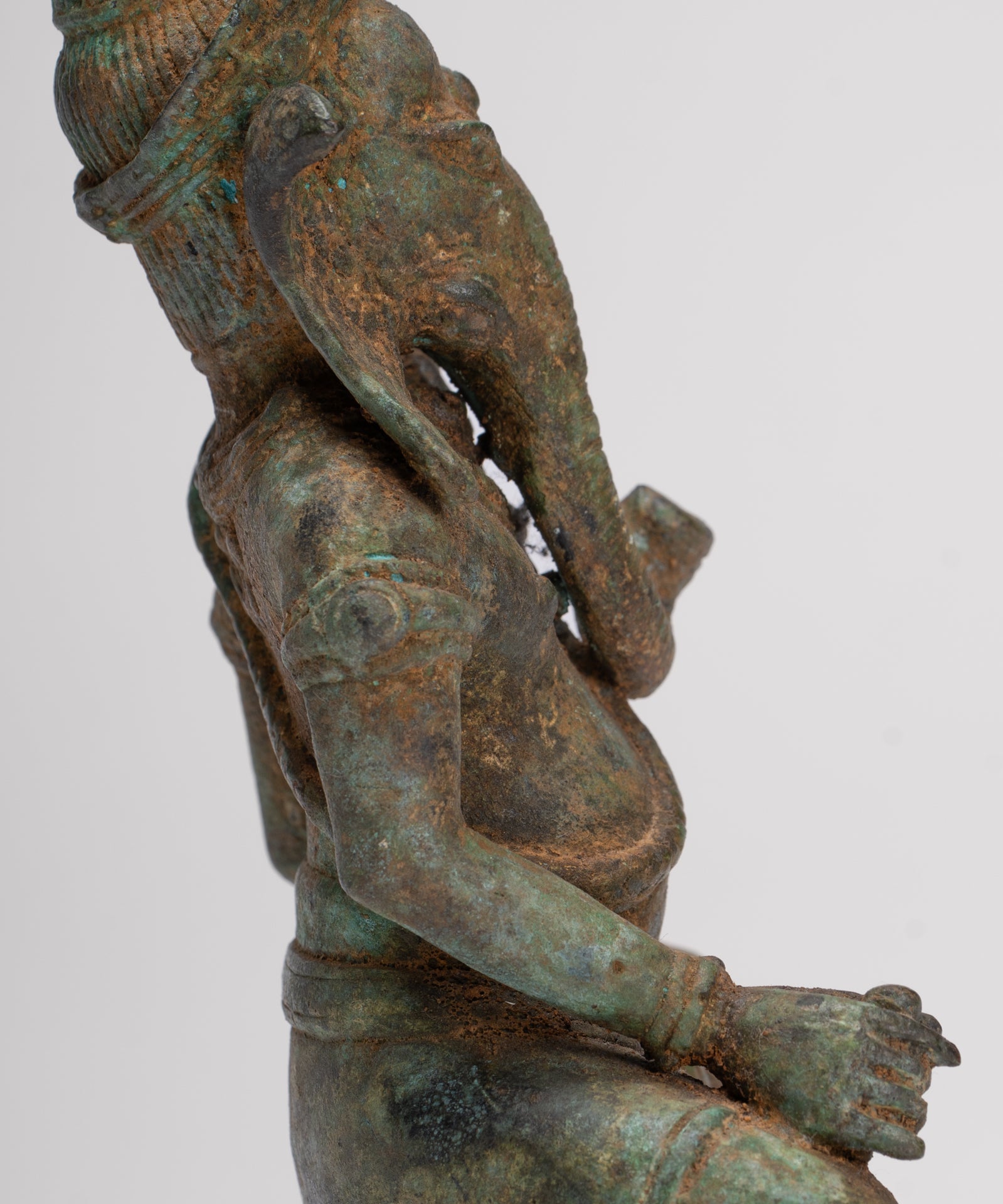 Ganesha Statue - Antique Thai Style Bronze Seated Ganesh Statue - 17.5cm/7"