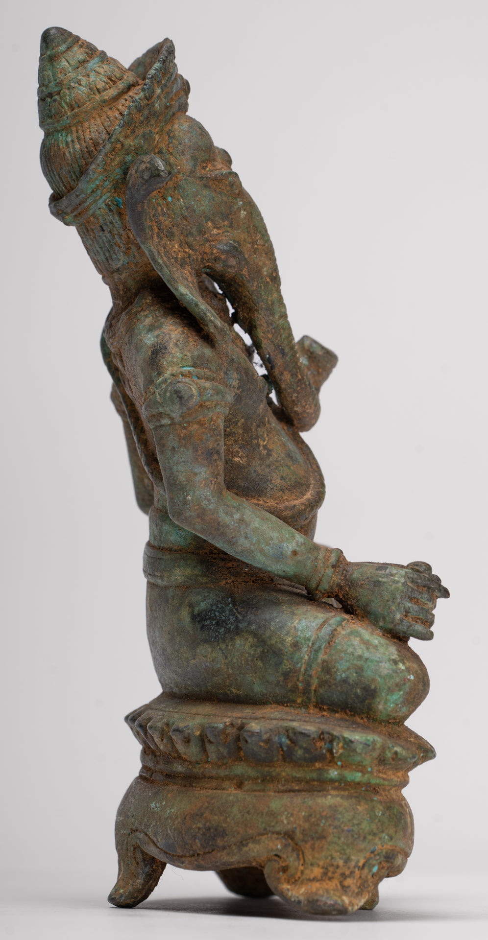 Ganesha Statue - Antique Thai Style Bronze Seated Ganesh Statue - 17.5cm/7"