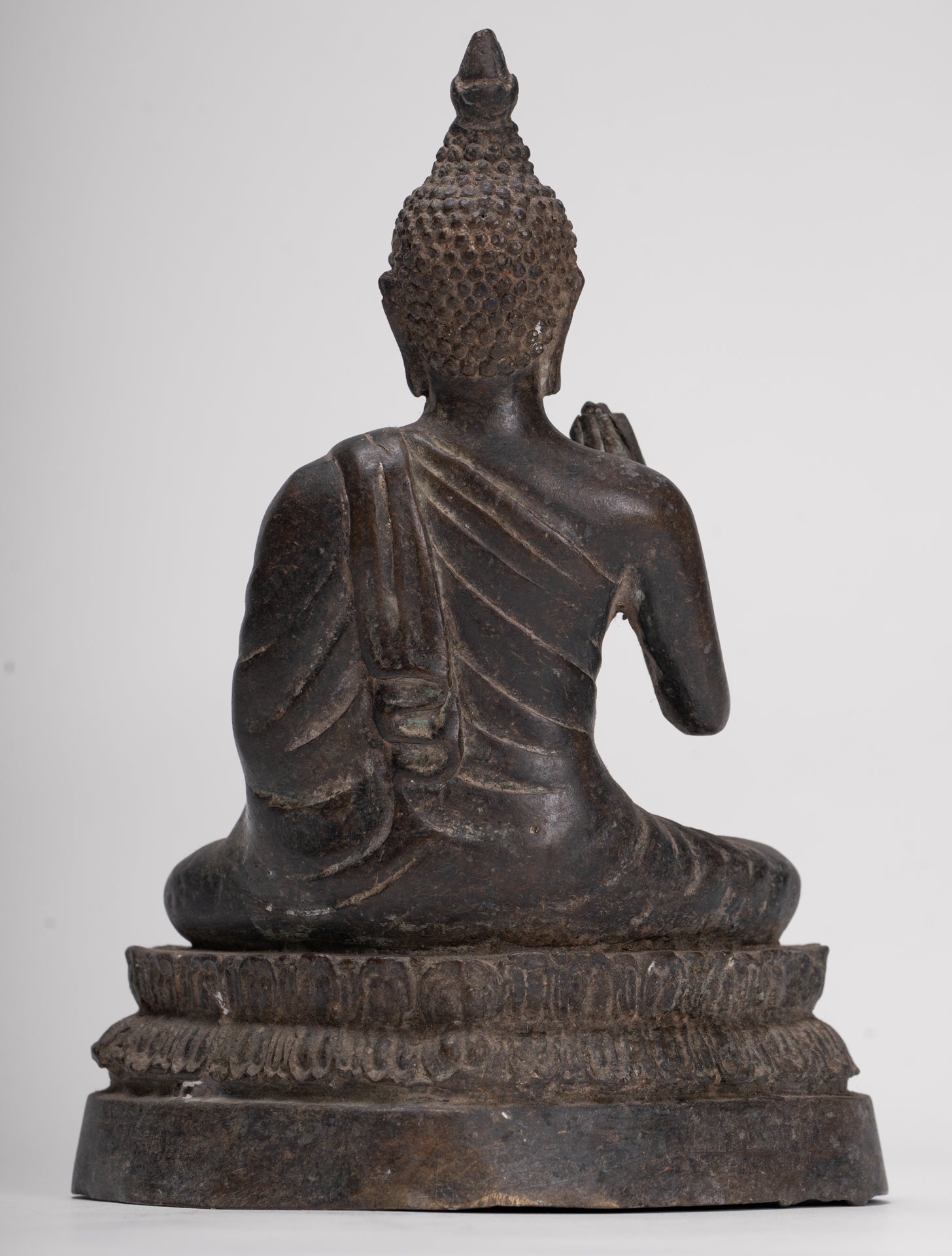 Antique Thai Style Bronze Chiang Saen Abhaya Protection Buddha Statue - 22cm/9"