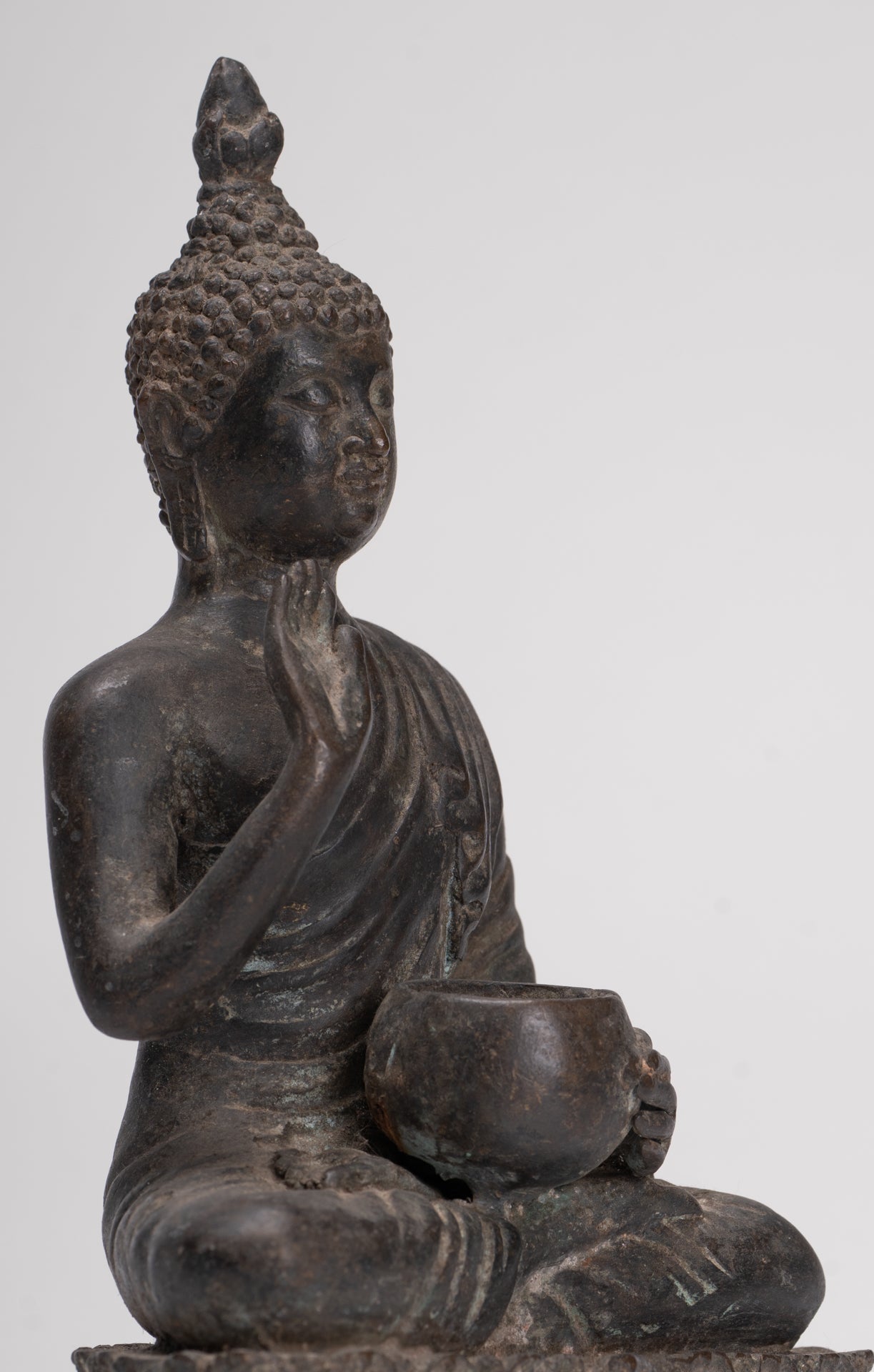 Antique Thai Style Bronze Chiang Saen Abhaya Protection Buddha Statue - 22cm/9"