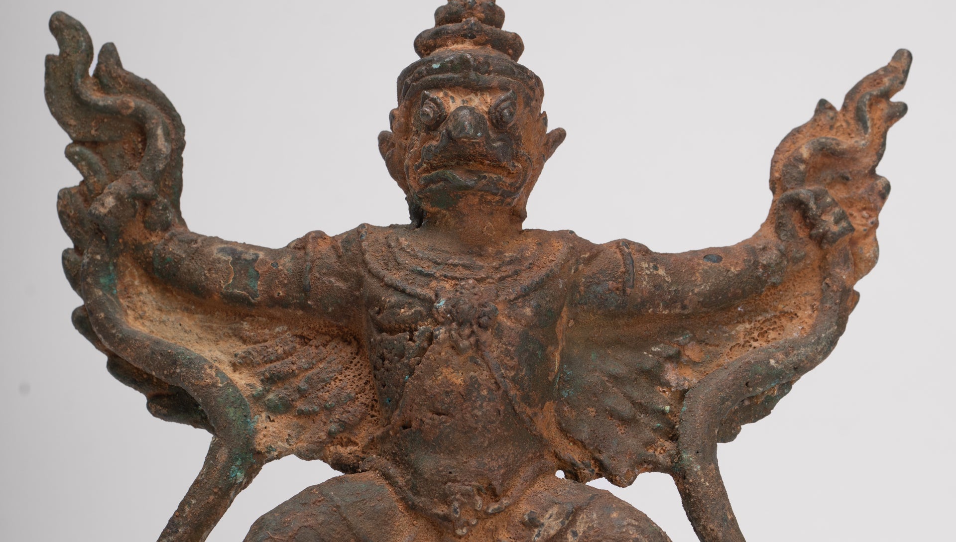 Antique Thai Style Standing Bronze Vishnu Garuda Statue - 20cm/8"