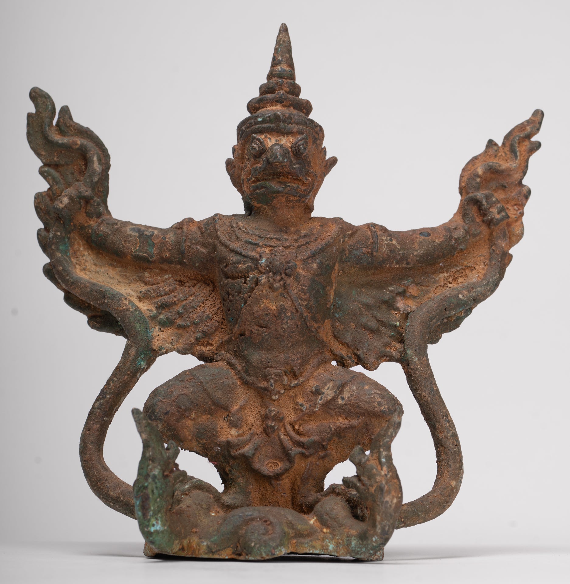 Antique Thai Style Standing Bronze Vishnu Garuda Statue - 20cm/8"