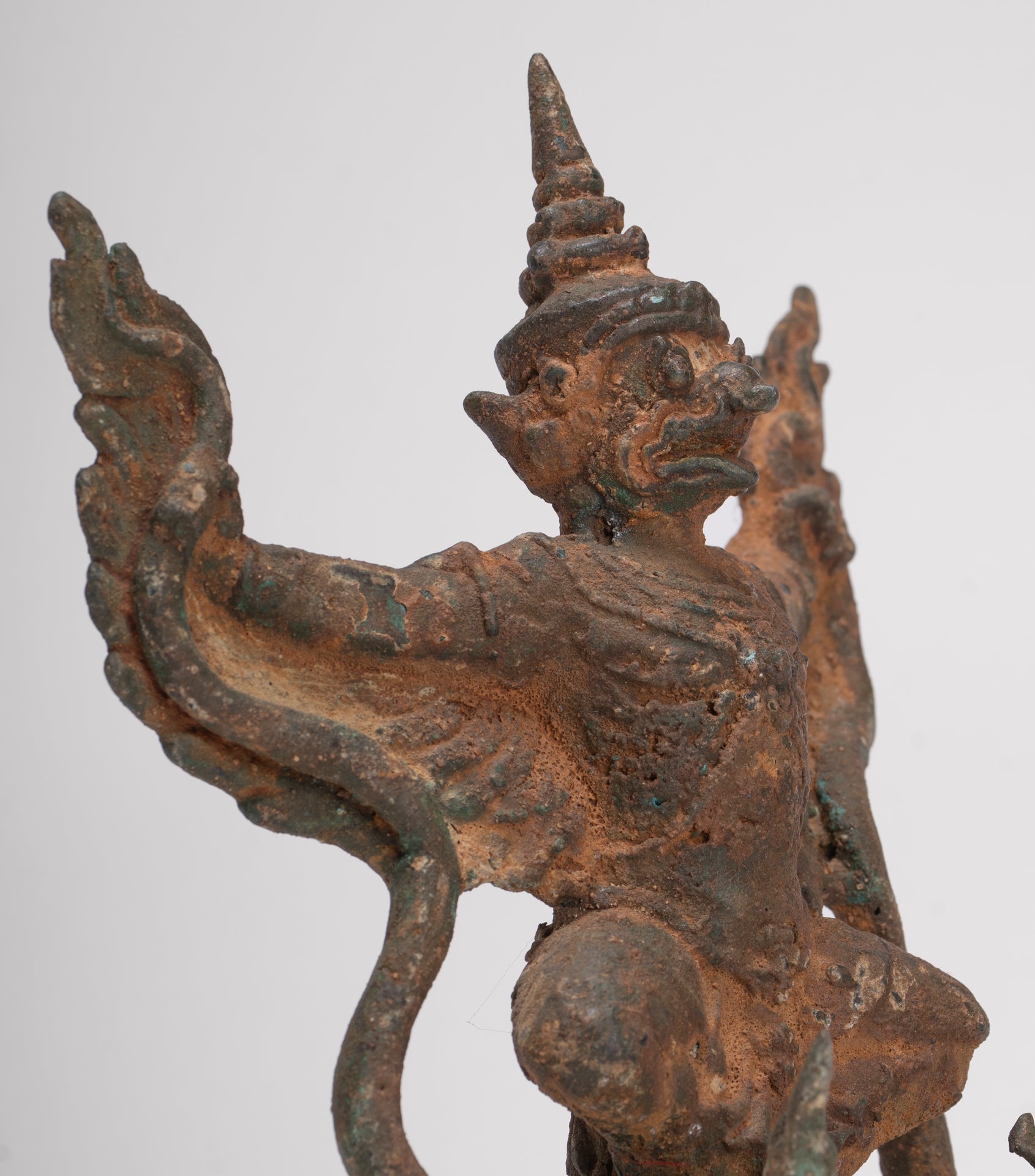 Antique Thai Style Standing Bronze Vishnu Garuda Statue - 20cm/8"