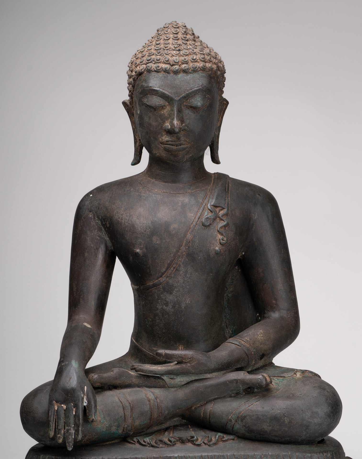 Buddha Statue - Antique Srivijaya Style Seated Enlightenment Buddha Statue - 63cm/25"